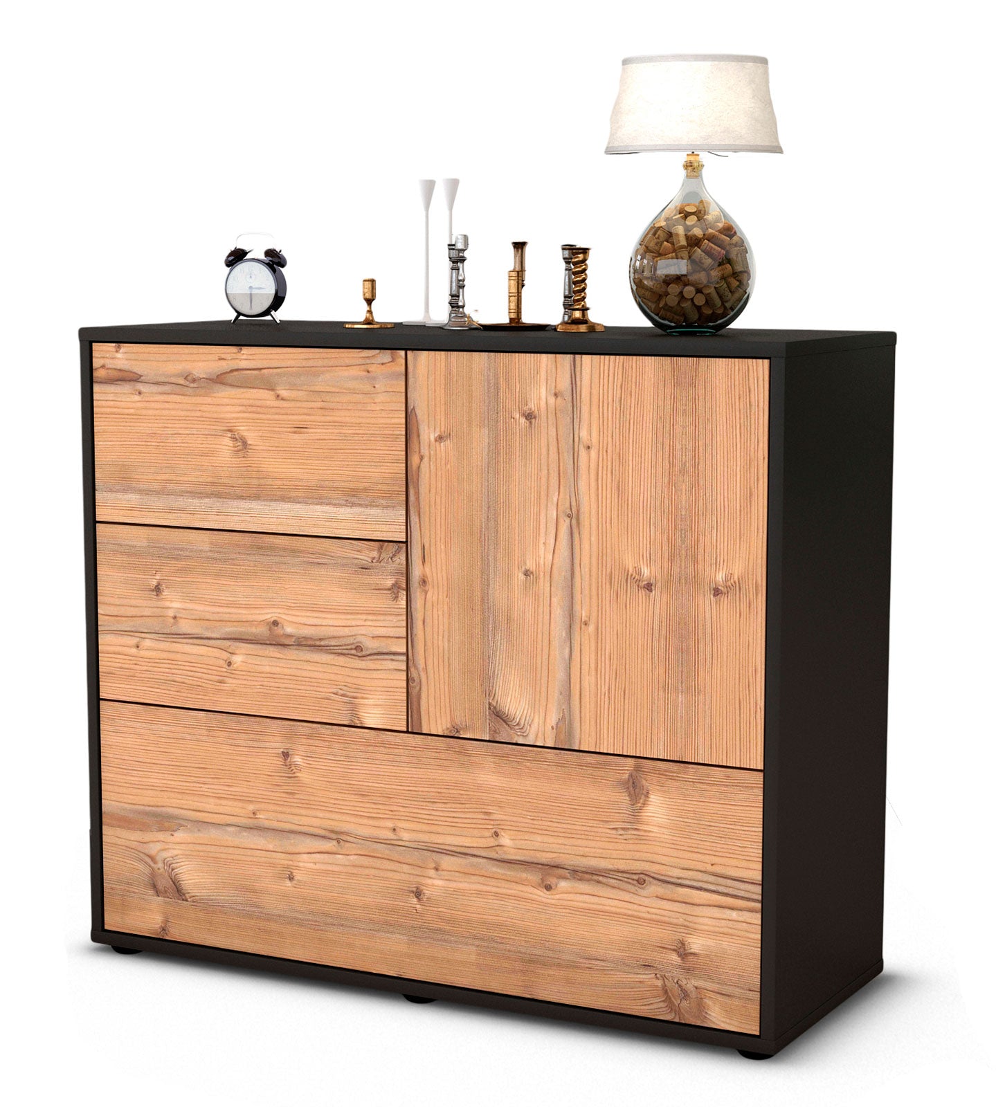 Sideboard - Deanna - Design Holzdekor - Freistehend mit Push to open  92 cm Anthrazit