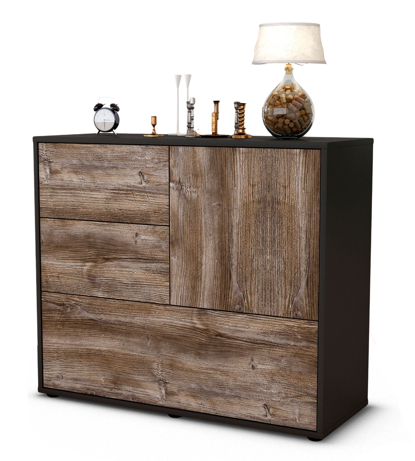 Sideboard - Deanna - Design Holzdekor - Freistehend mit Push to open  92 cm Anthrazit