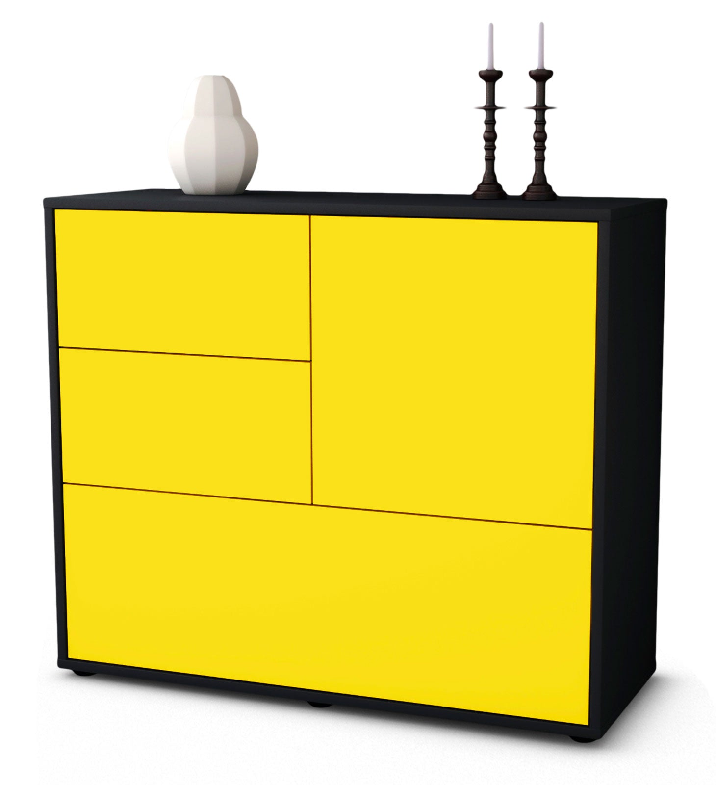 Sideboard - Deanna - Design Farbakzent - Freistehend mit Push to open  92 cm Anthrazit