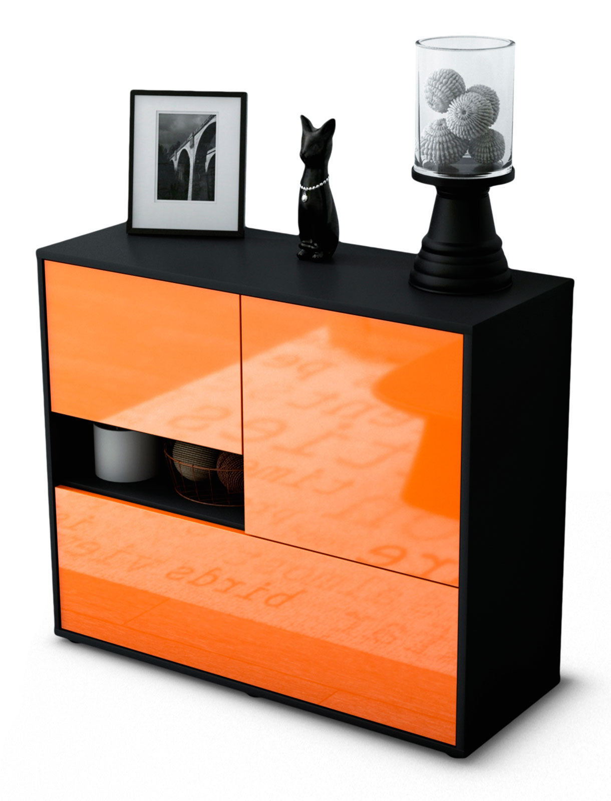 Sideboard - Debora - Design Hochglanz - Freistehend mit Push to open  92 cm Anthrazit