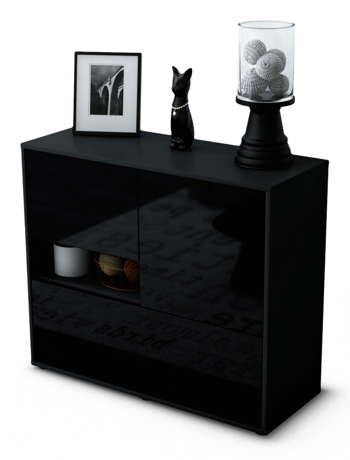 Sideboard - Debora - Design Hochglanz - Freistehend mit Push to open  92 cm Anthrazit