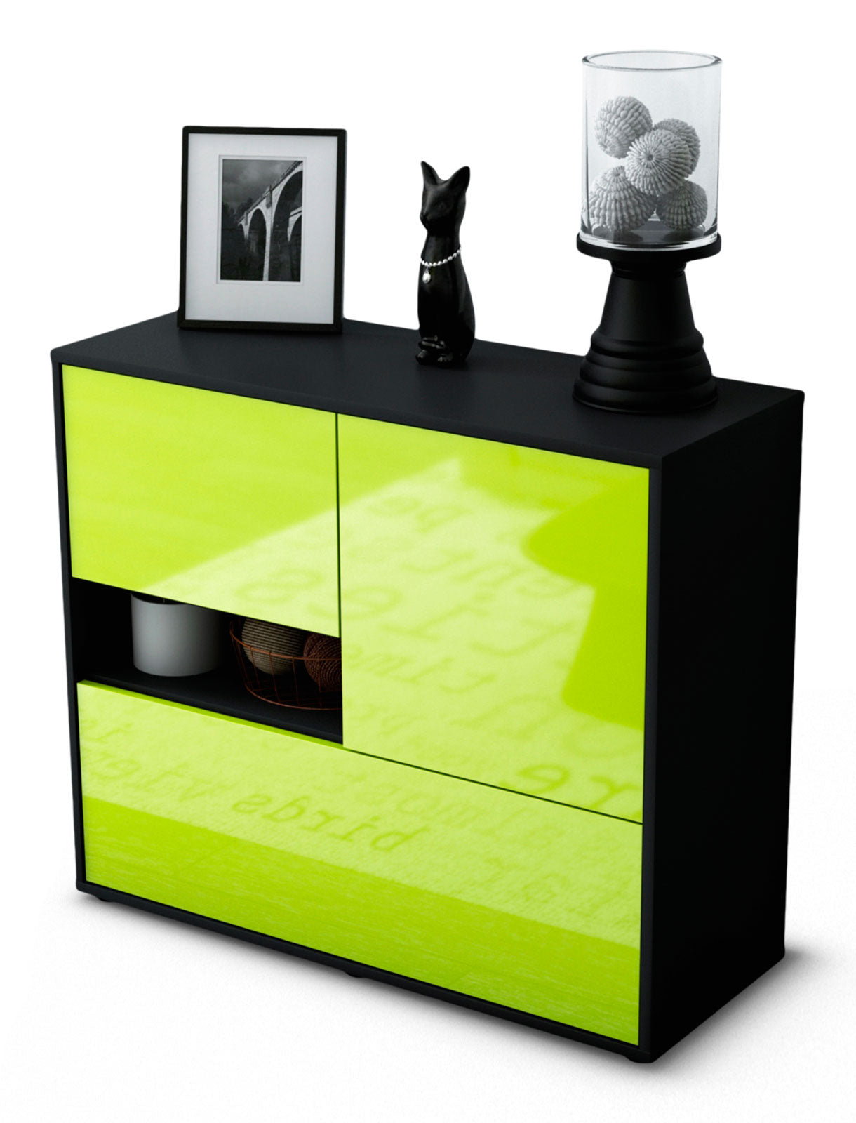 Sideboard - Debora - Design Hochglanz - Freistehend mit Push to open  92 cm Anthrazit