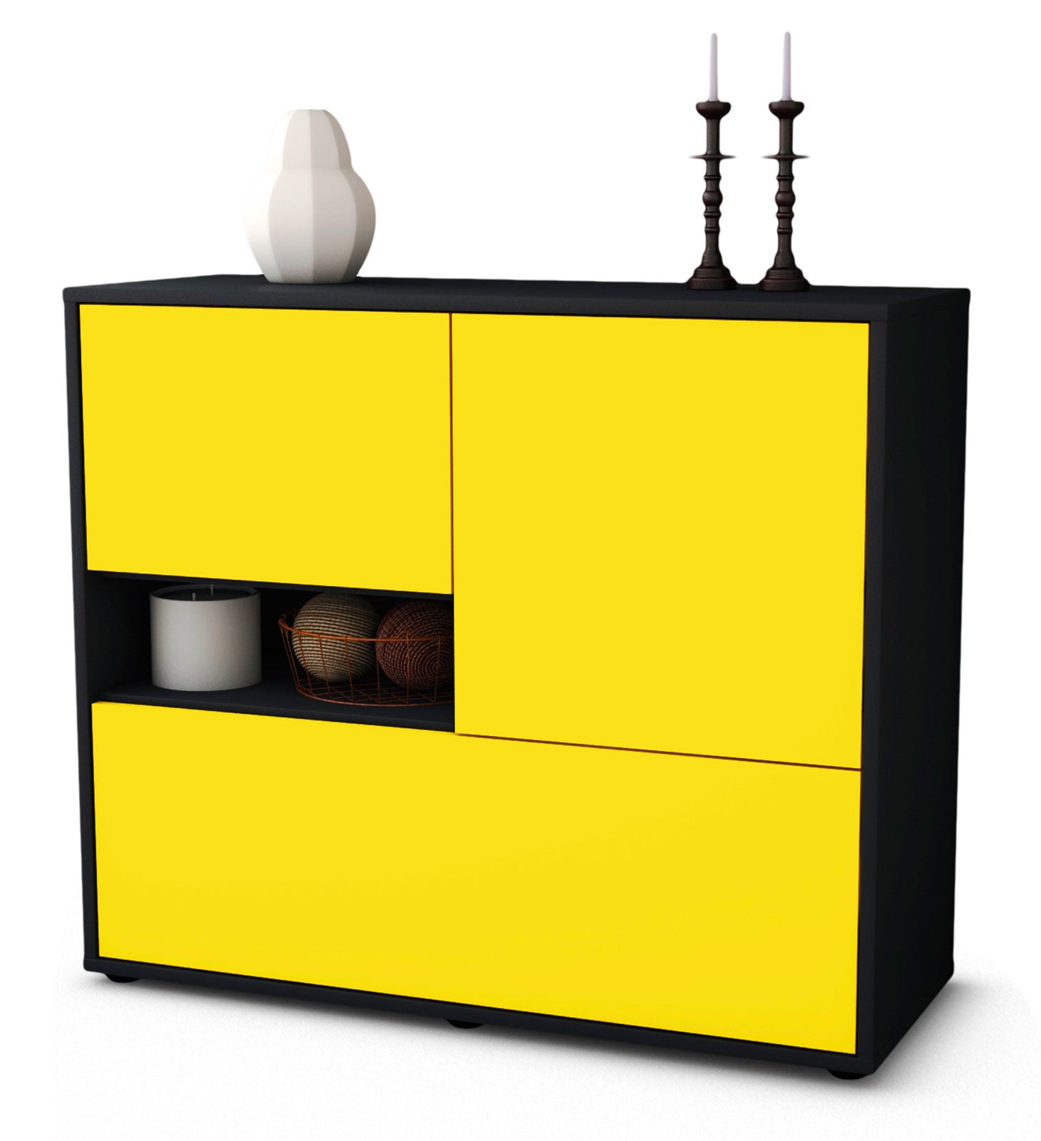 Sideboard - Debora - Design Farbakzent - Freistehend mit Push to open  92 cm Anthrazit