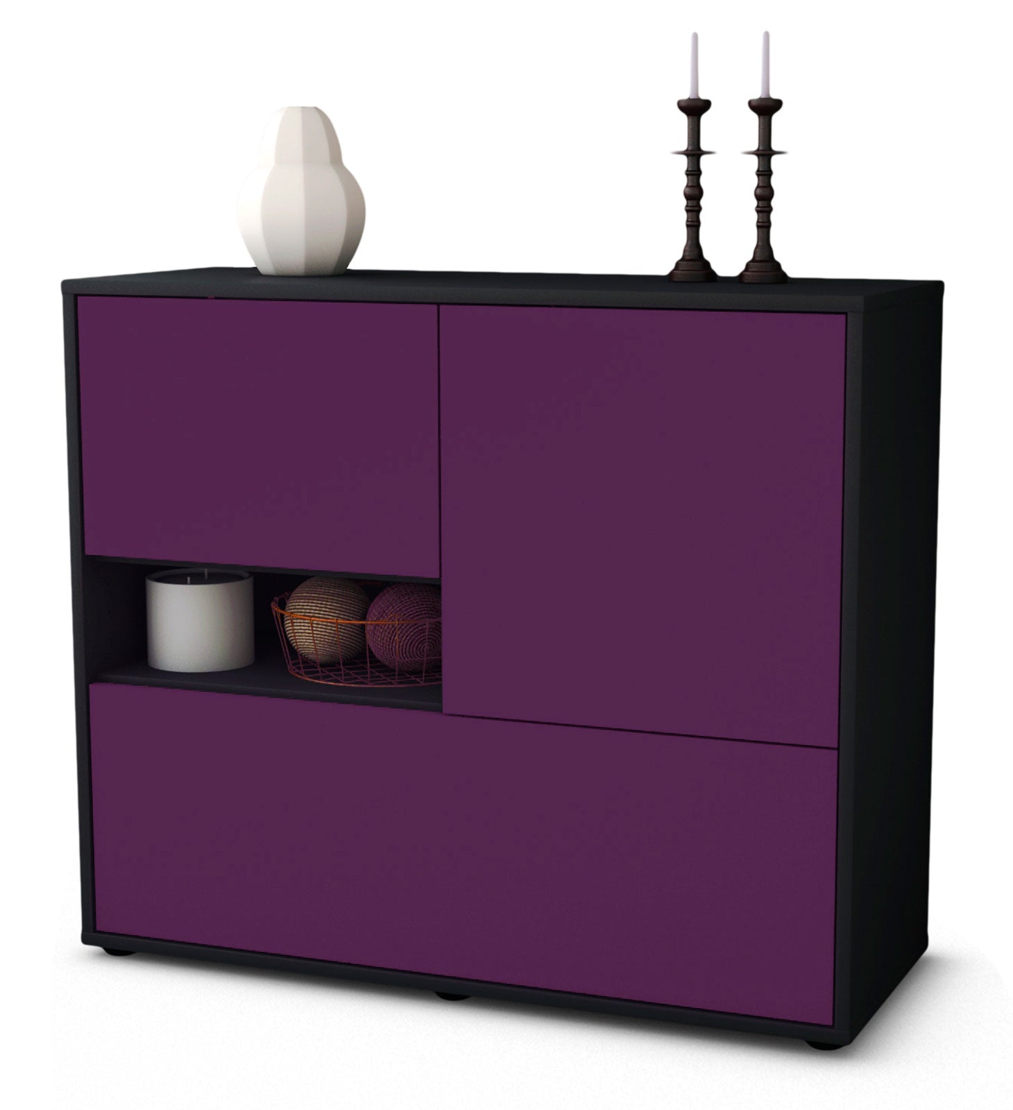 Sideboard - Debora - Design Farbakzent - Freistehend mit Push to open  92 cm Anthrazit