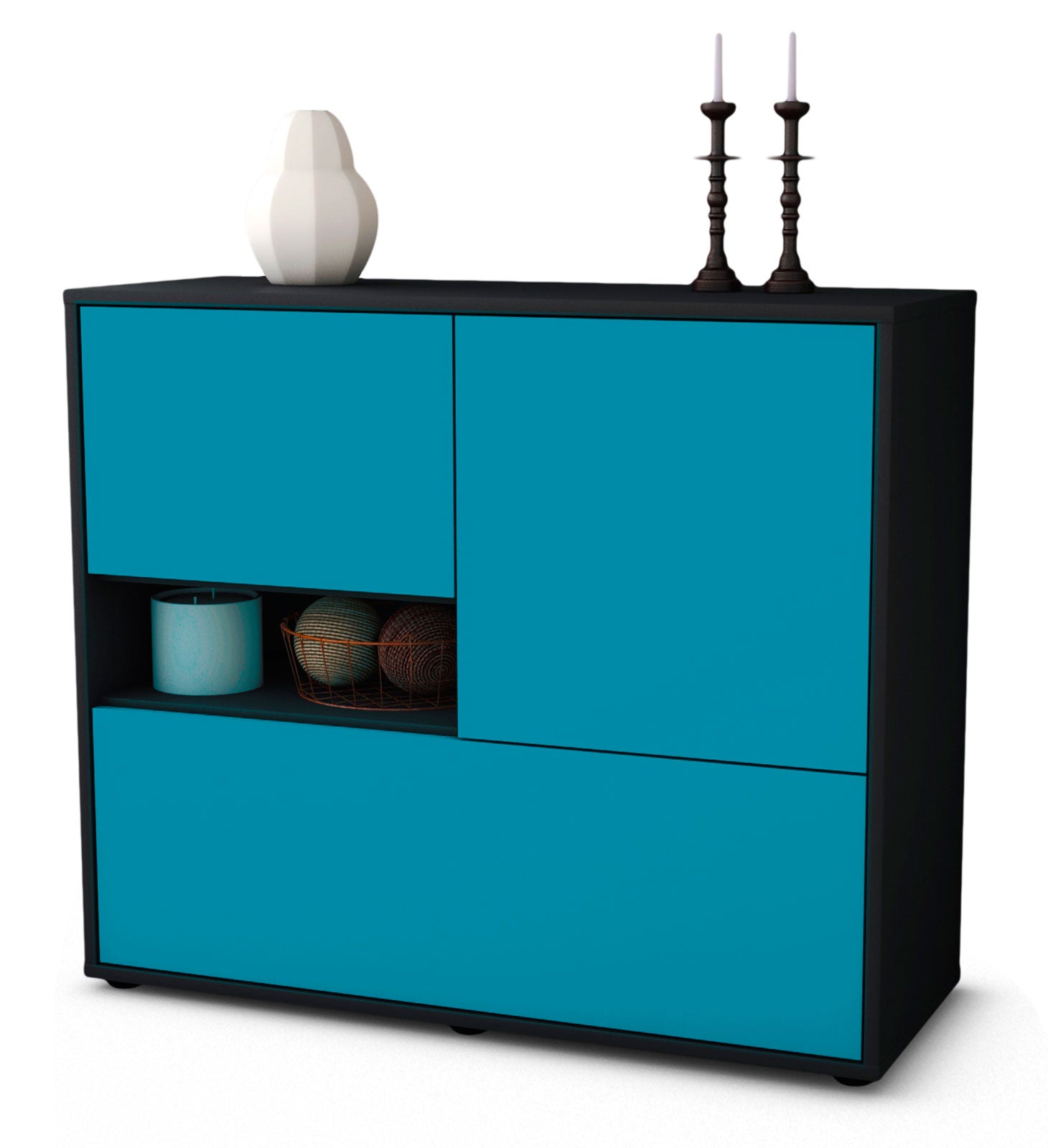 Sideboard - Debora - Design Farbakzent - Freistehend mit Push to open  92 cm Anthrazit