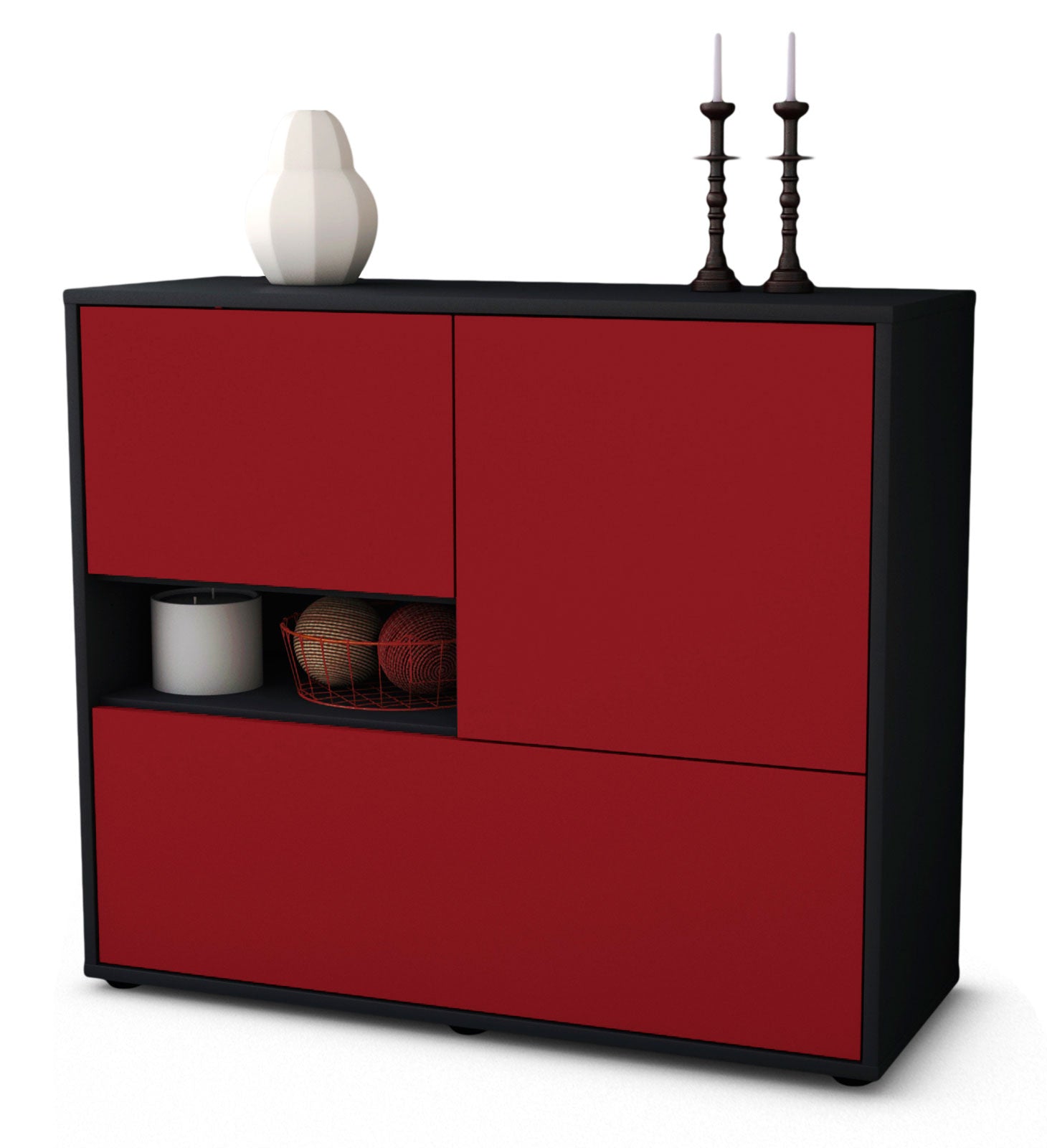 Sideboard - Debora - Design Farbakzent - Freistehend mit Push to open  92 cm Anthrazit