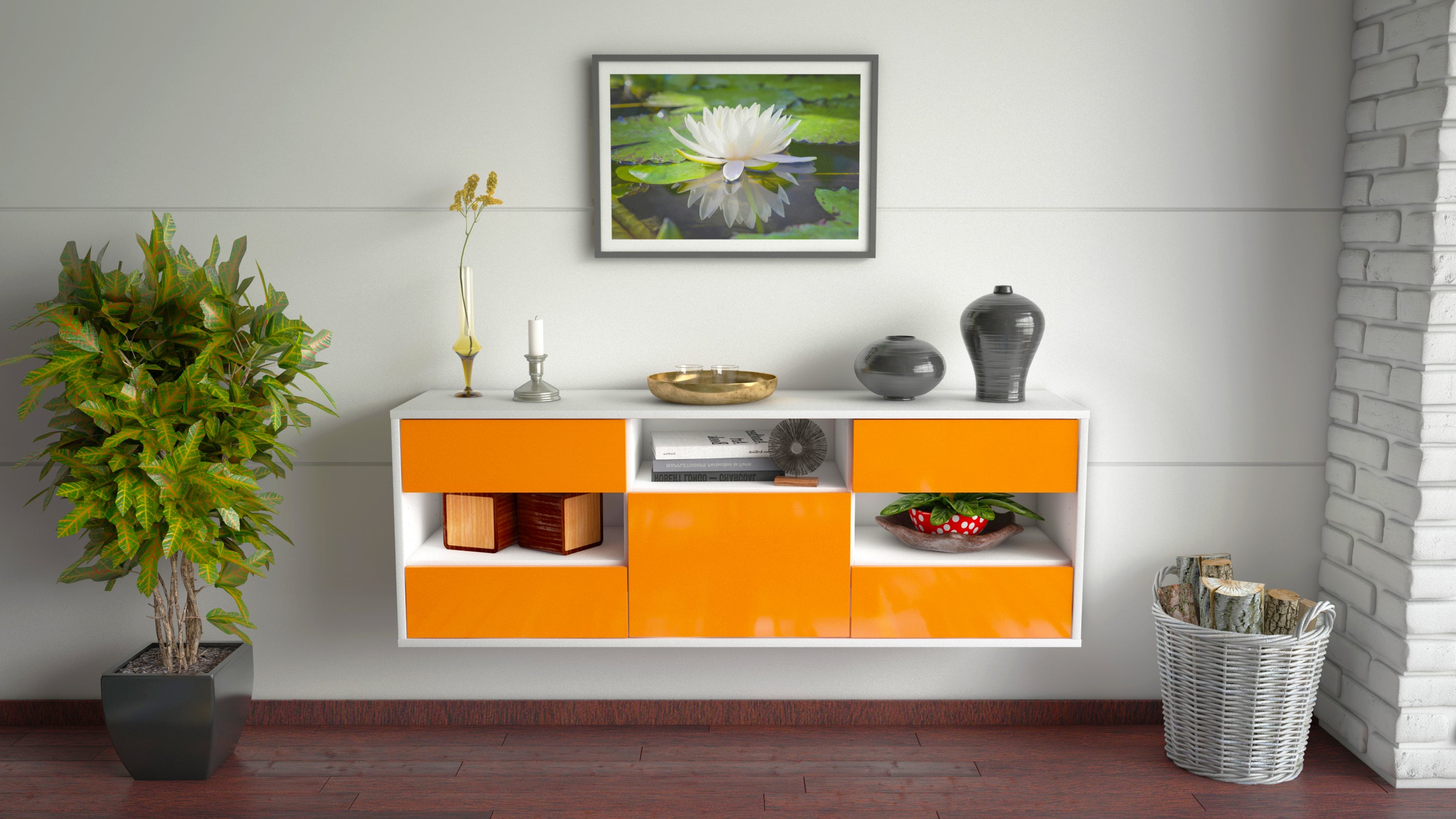 Lowboard - Annunziata - Design Hochglanz - Wandmontage mit Push to Open 136 cm Weiss