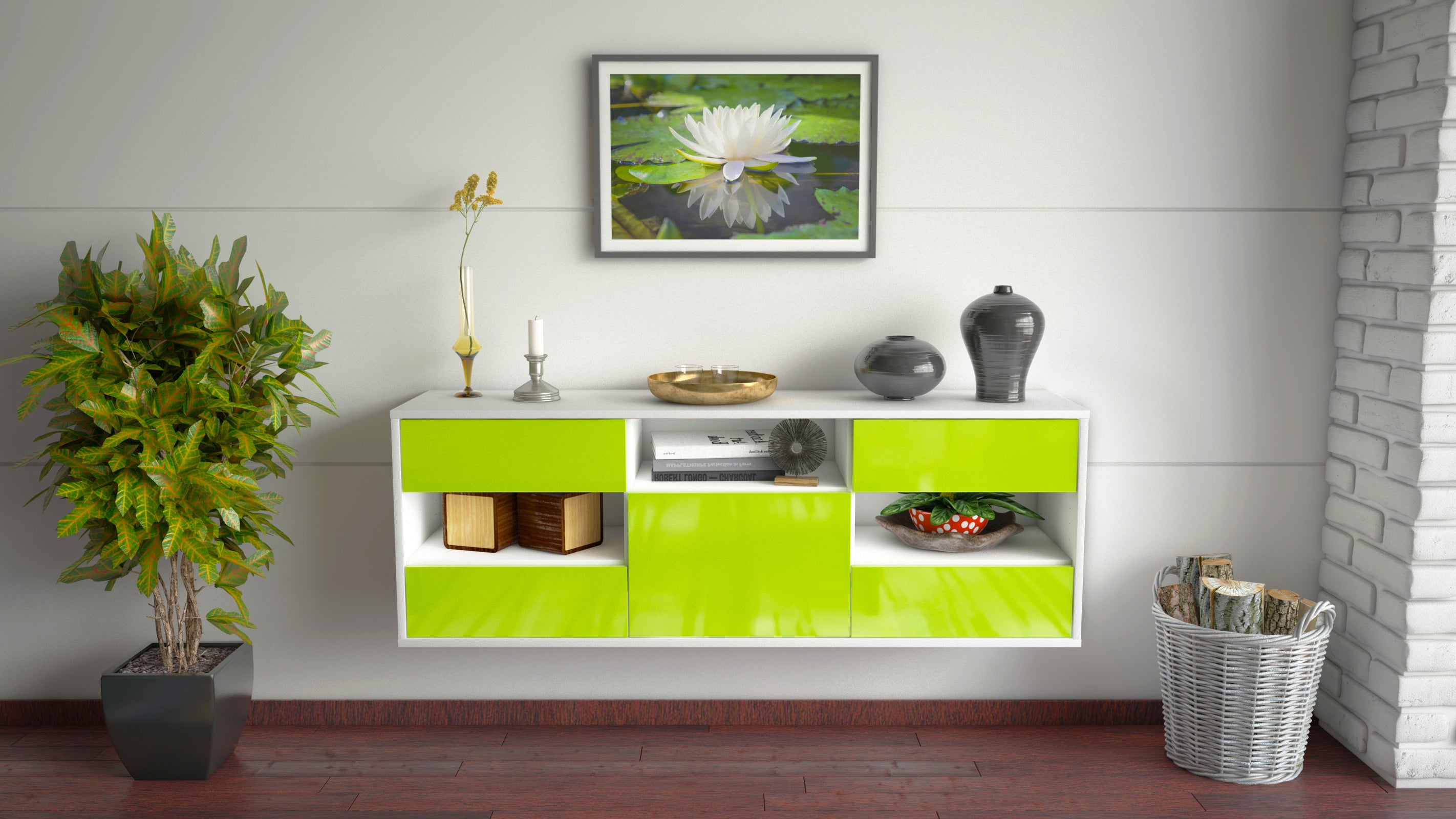 Lowboard - Annunziata - Design Hochglanz - Wandmontage mit Push to Open 136 cm Weiss