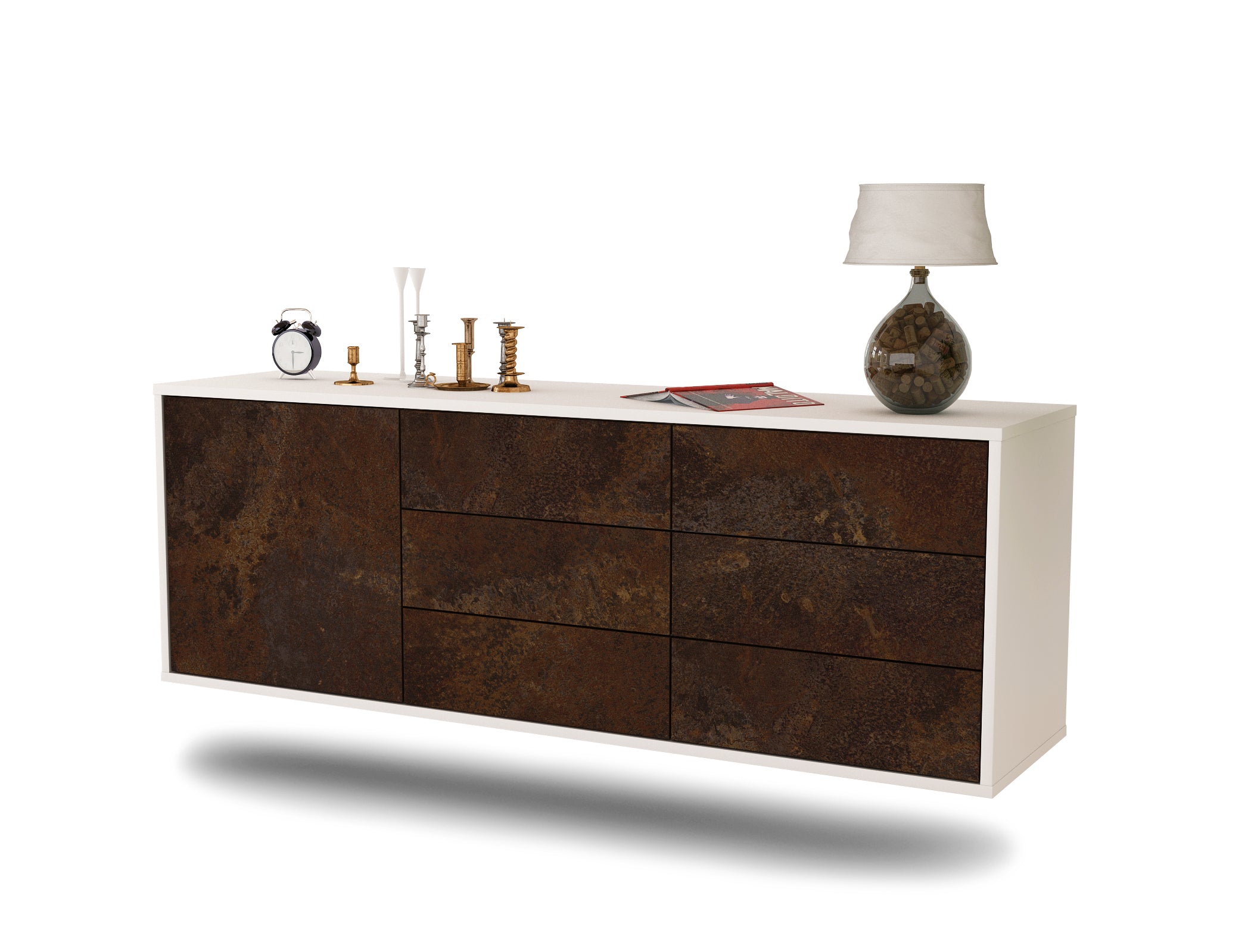 Lowboard - Amedea - Design Industrie Stil - Wandmontage mit Push to Open 136 cm Weiss