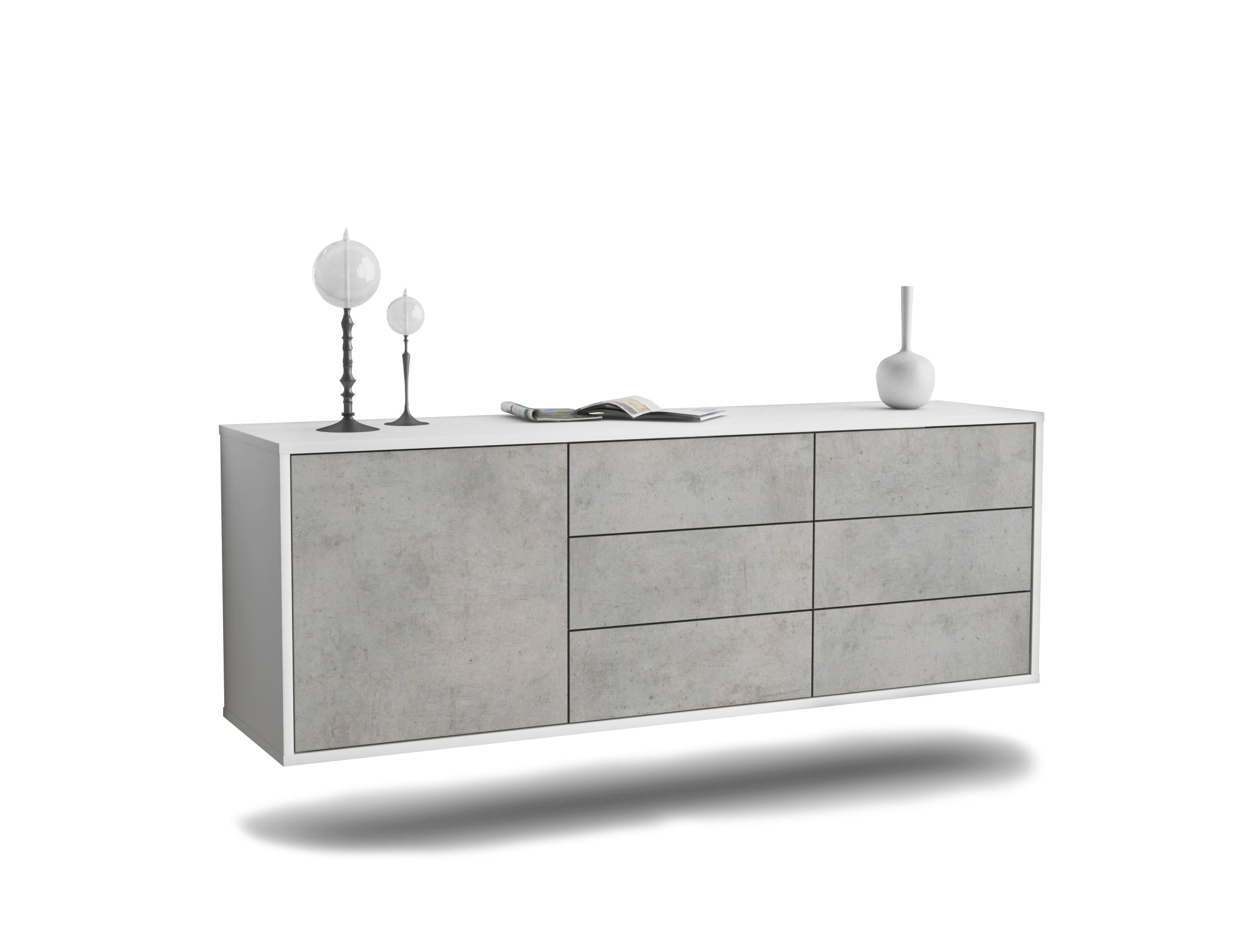 Lowboard - Amedea - Design Industrie Stil - Wandmontage mit Push to Open 136 cm Weiss