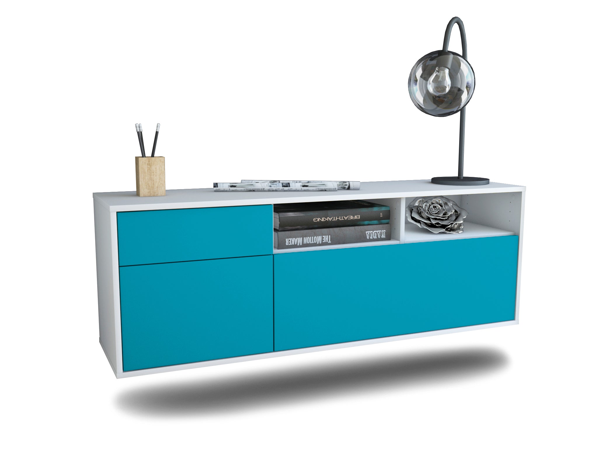 Lowboard - Amisa - Design Farbakzent - Wandmontage mit Push to Open 136 cm Weiss