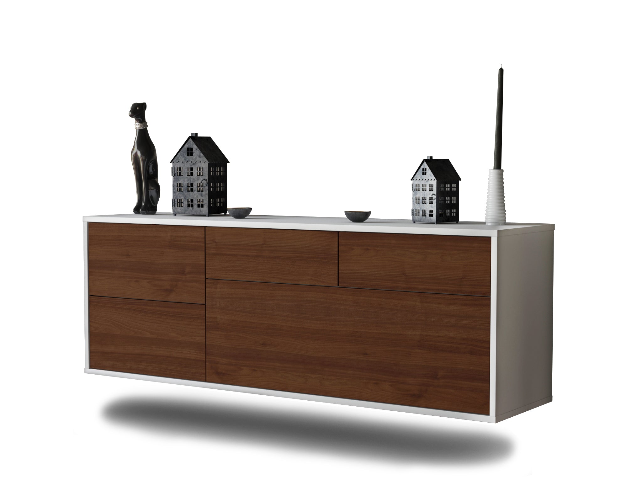 Lowboard - Anais - Design Holzdekor - Wandmontage mit Push to Open 136 cm Weiss