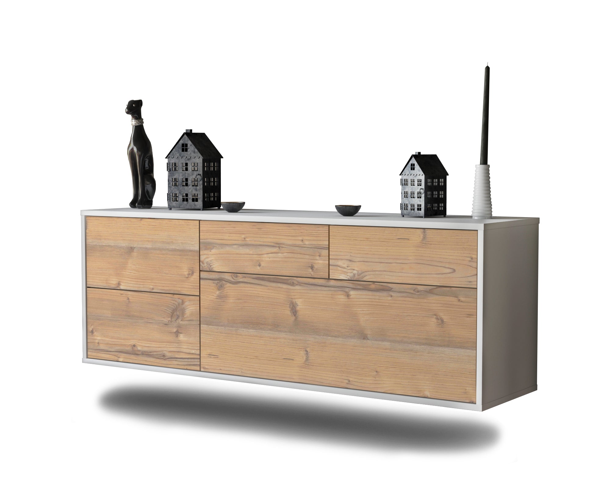 Lowboard - Anais - Design Holzdekor - Wandmontage mit Push to Open 136 cm Weiss
