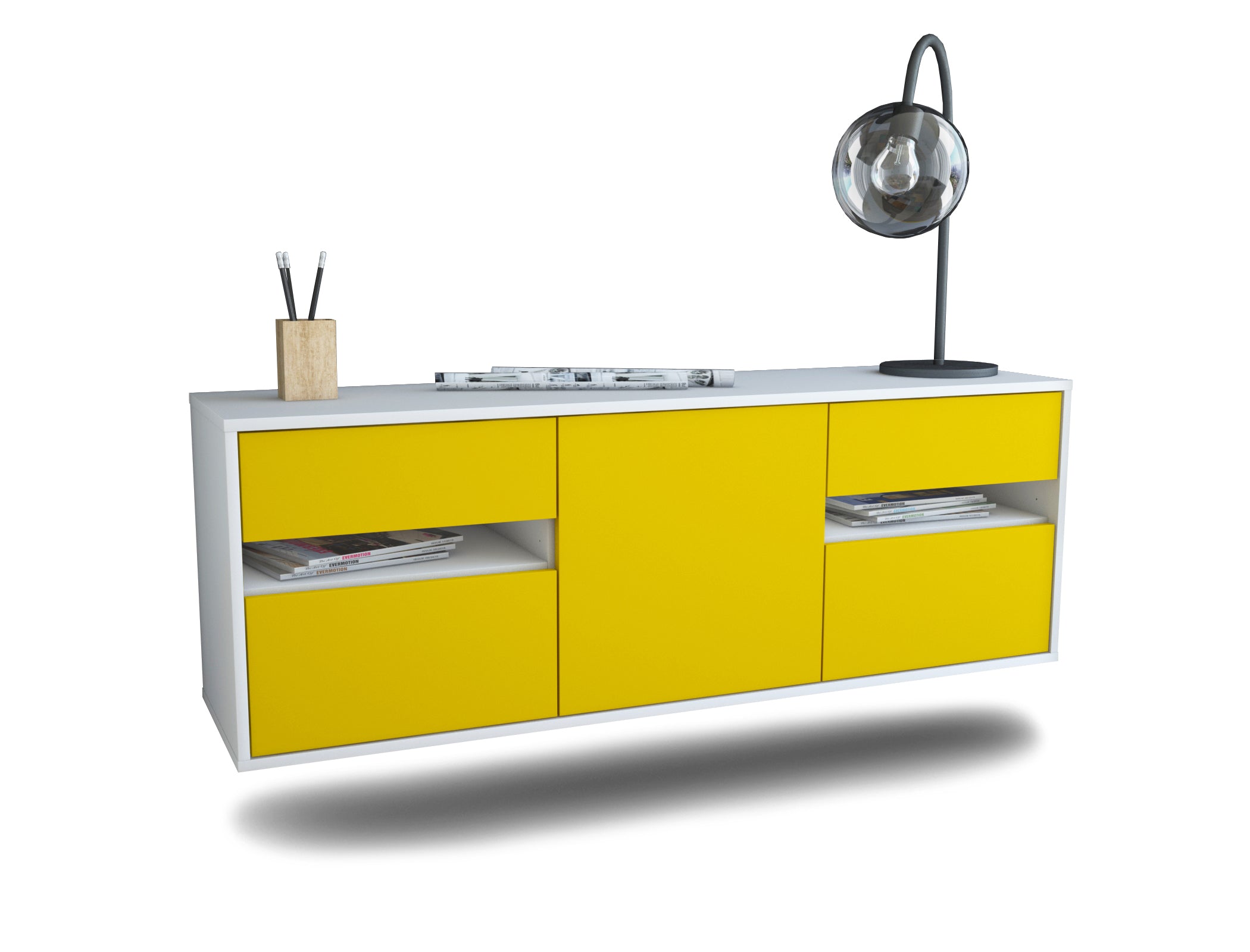 Lowboard - Andreana - Design Farbakzent - Wandmontage mit Push to Open 136 cm Weiss