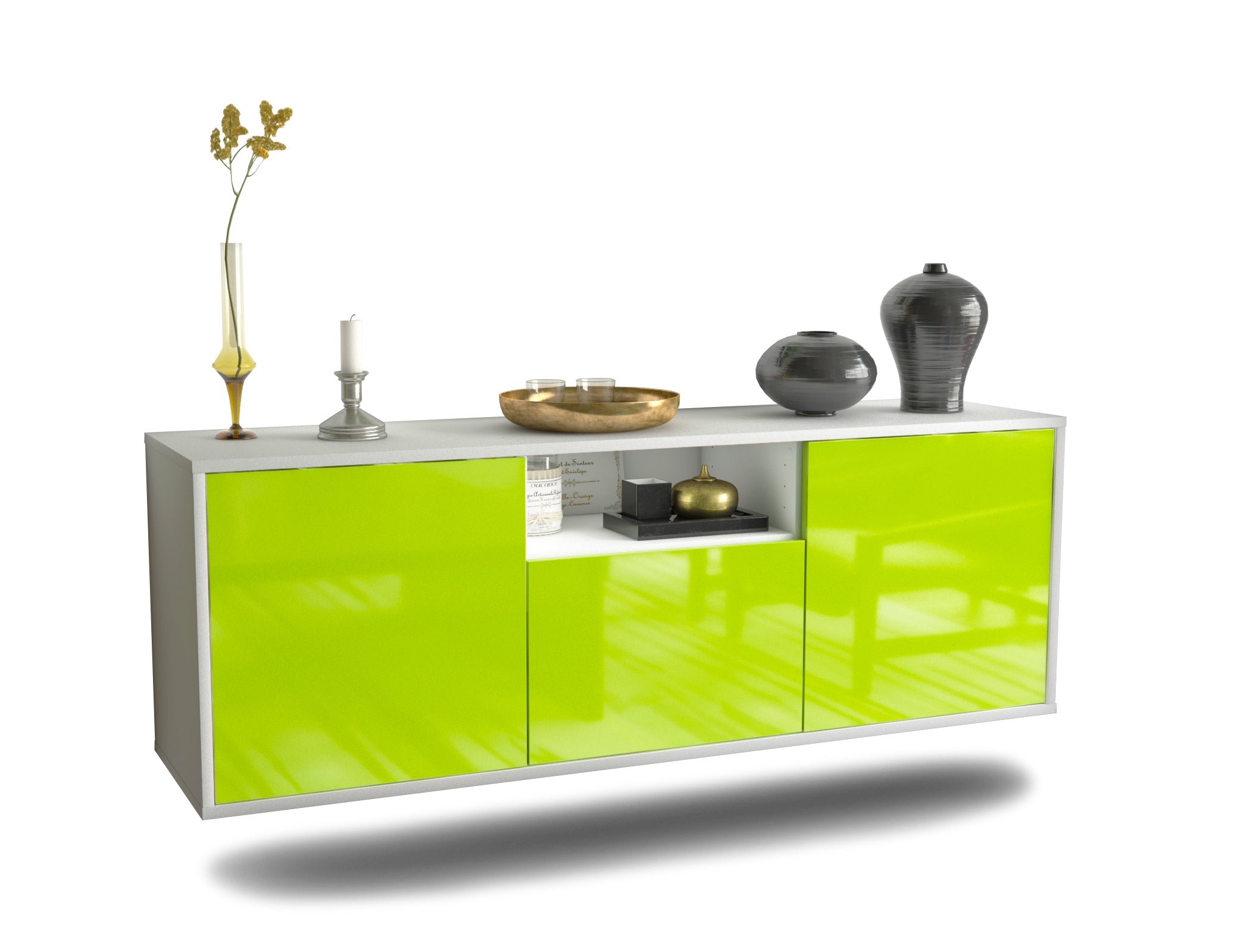 Lowboard - Andrina - Design Hochglanz - Wandmontage mit Push to Open 136 cm Weiss