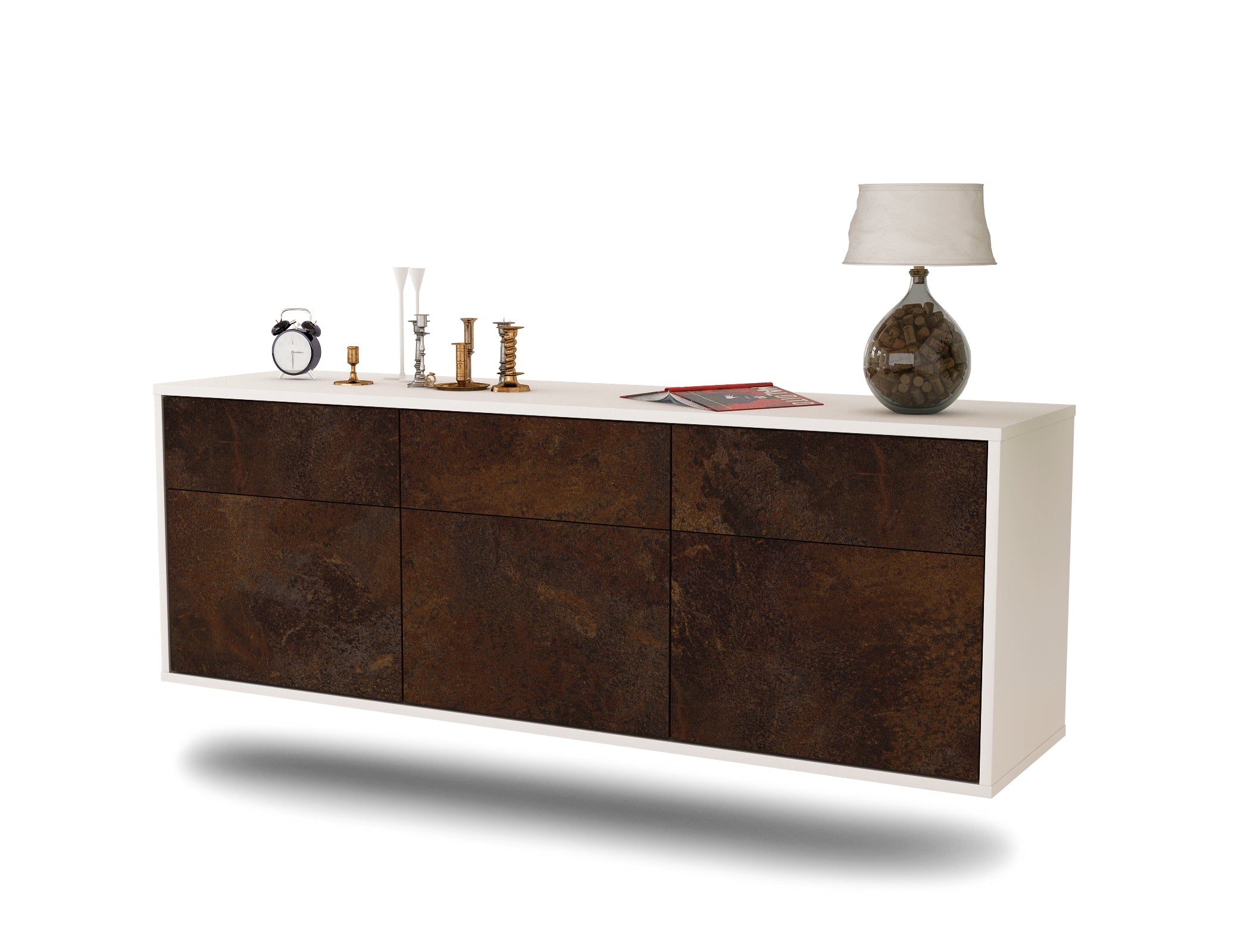 Lowboard - Angelina - Design Industrie Stil - Wandmontage mit Push to Open 136 cm Weiss