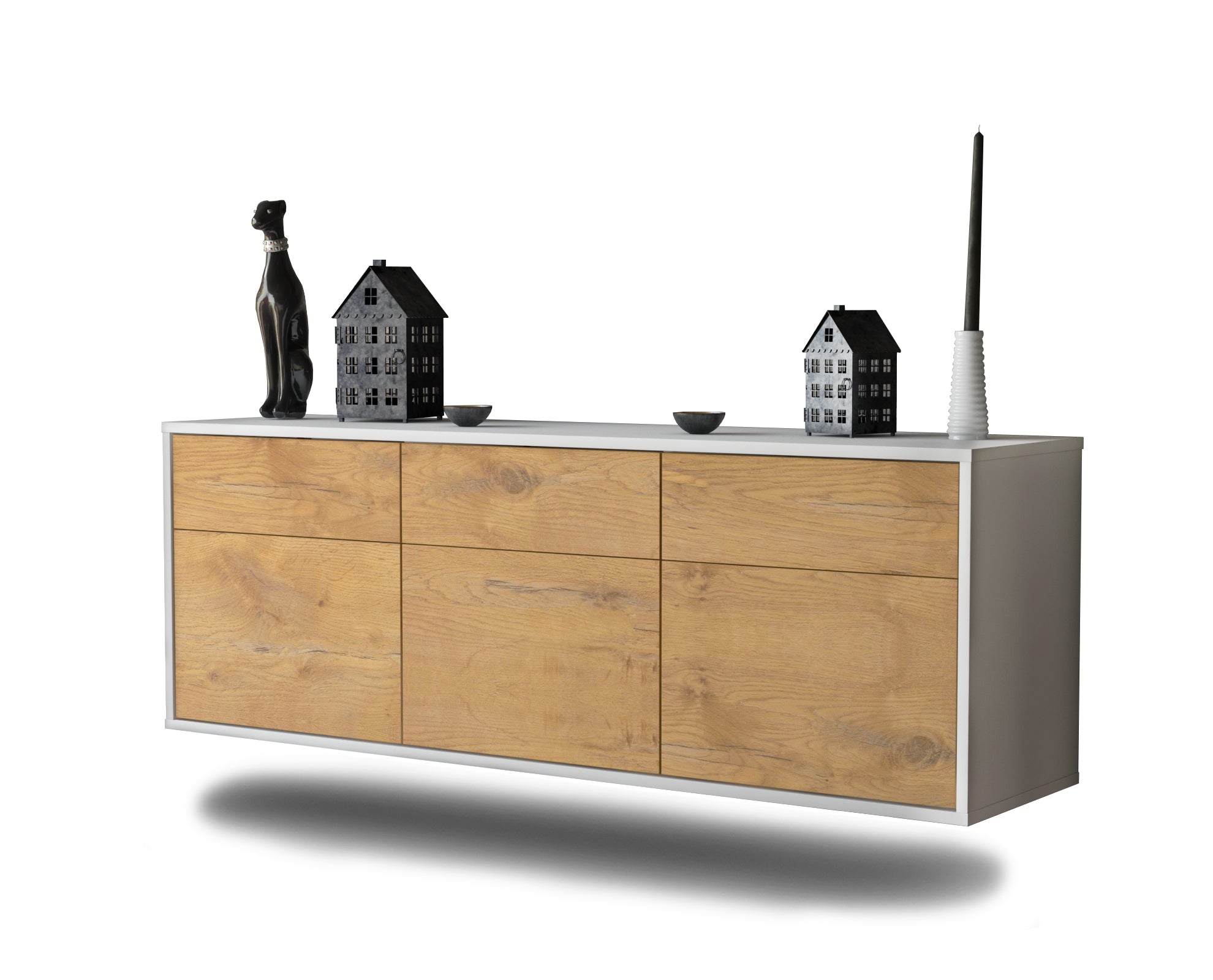 Lowboard - Angelina - Design Holzdekor - Wandmontage mit Push to Open 136 cm Weiss