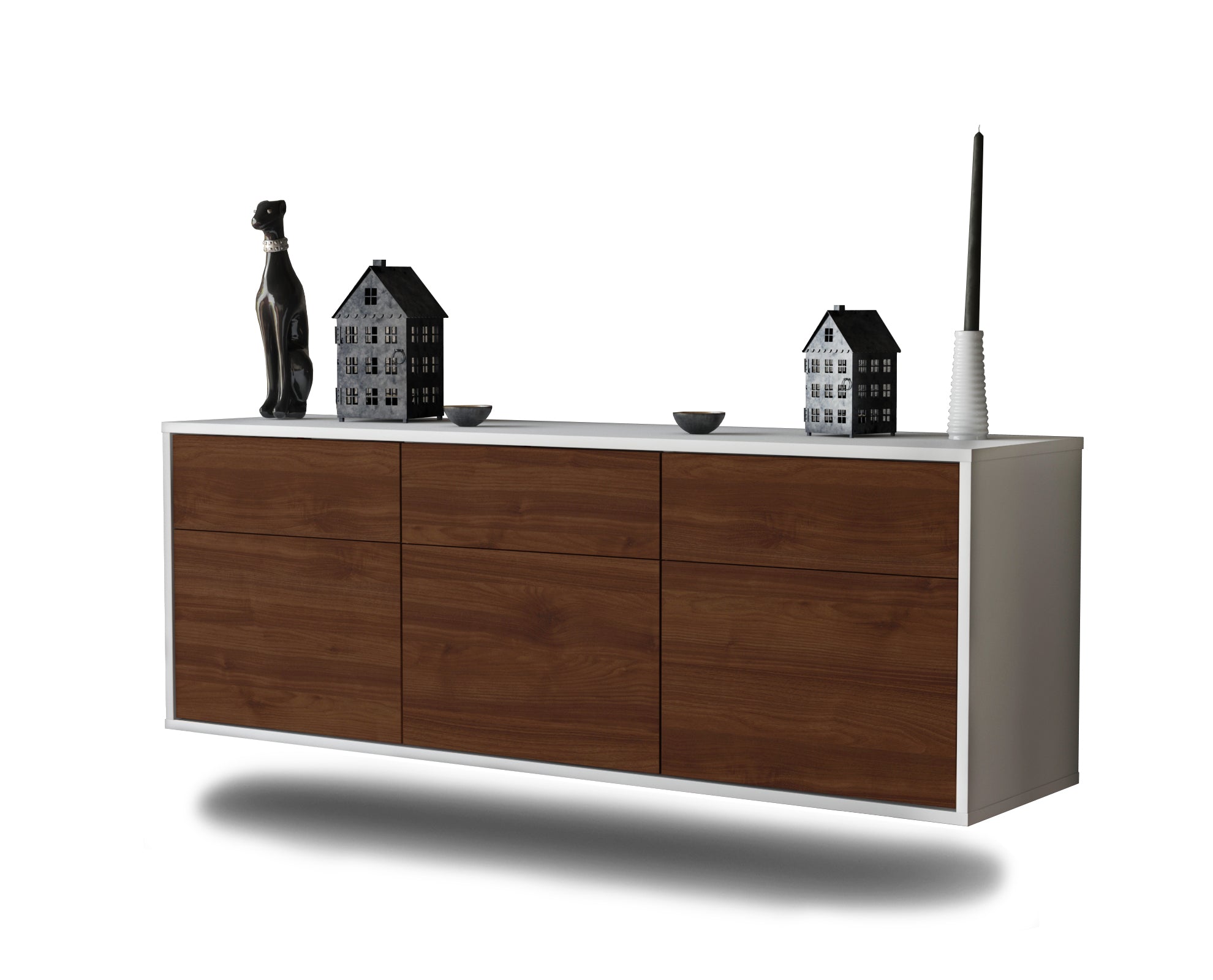 Lowboard - Angelina - Design Holzdekor - Wandmontage mit Push to Open 136 cm Weiss