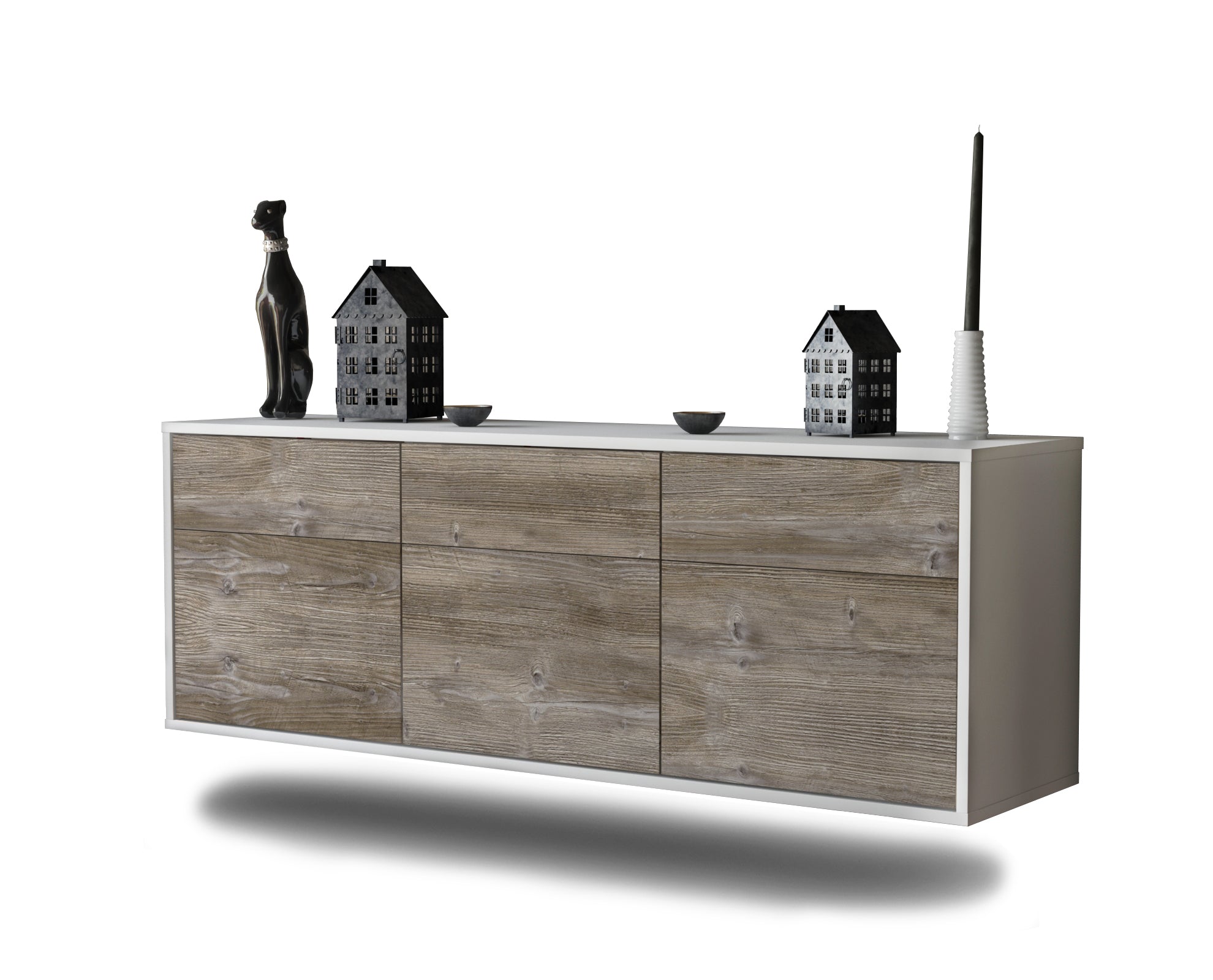 Lowboard - Angelina - Design Holzdekor - Wandmontage mit Push to Open 136 cm Weiss