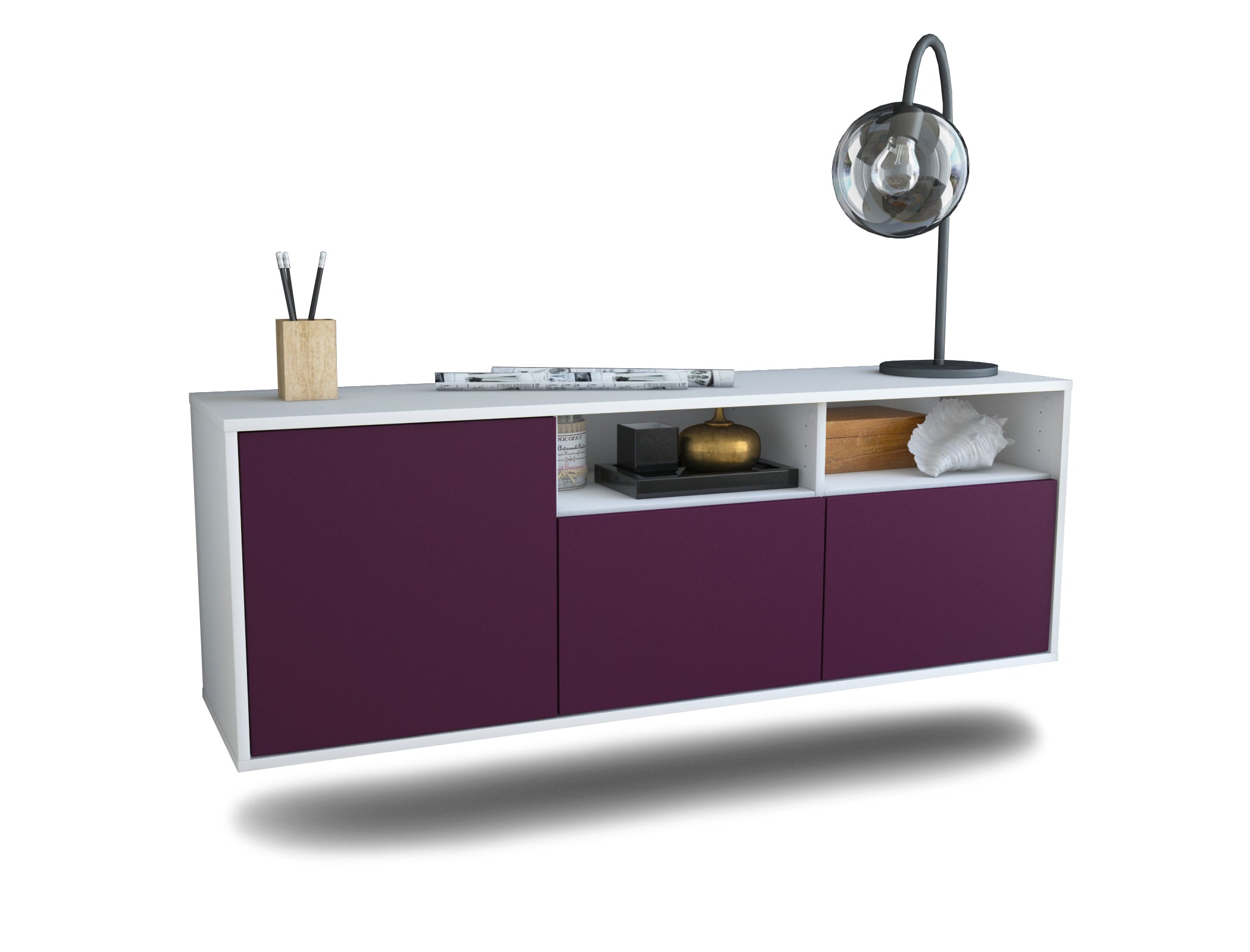 Lowboard - Anina - Design Farbakzent - Wandmontage mit Push to Open 136 cm Weiss