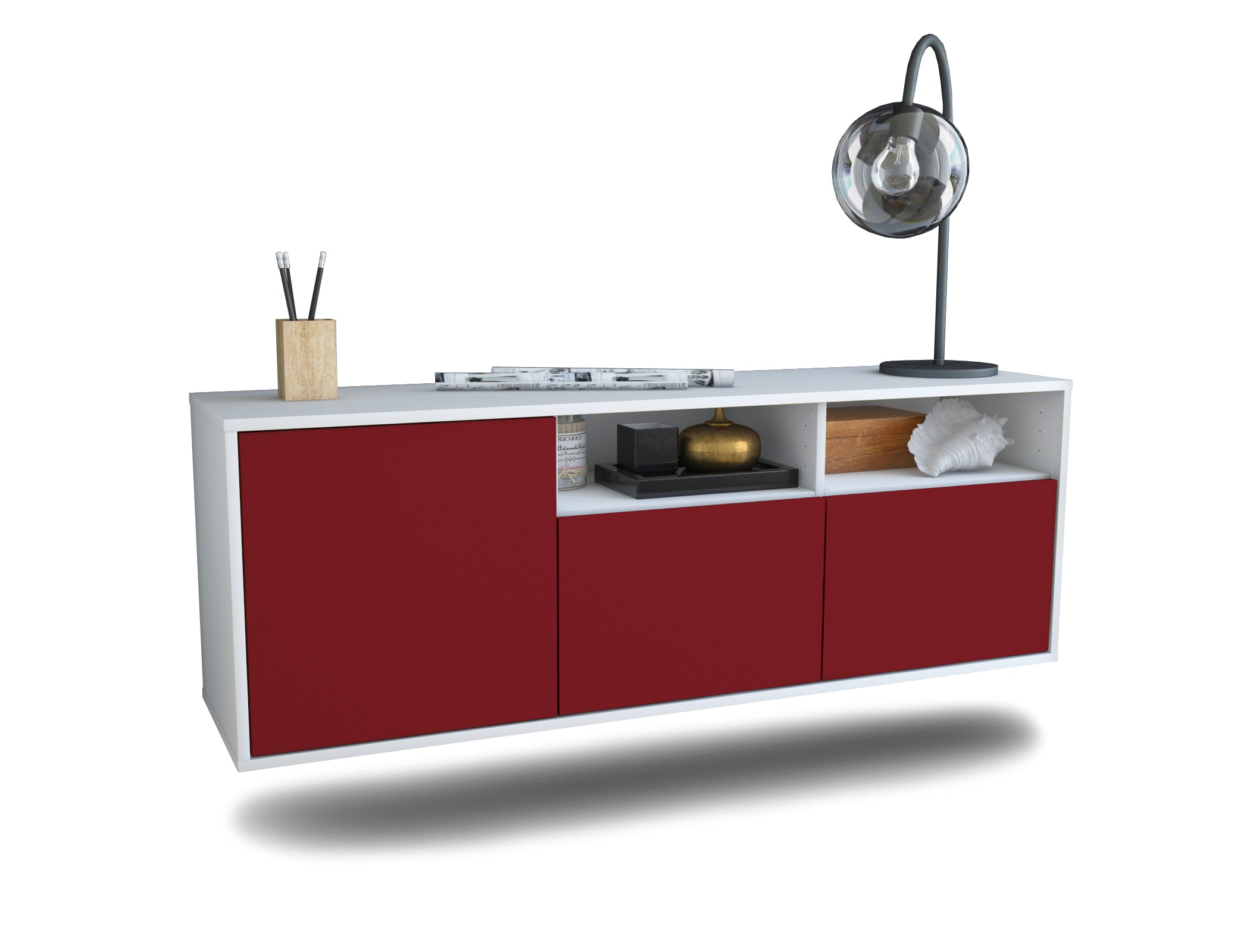 Lowboard - Anina - Design Farbakzent - Wandmontage mit Push to Open 136 cm Weiss