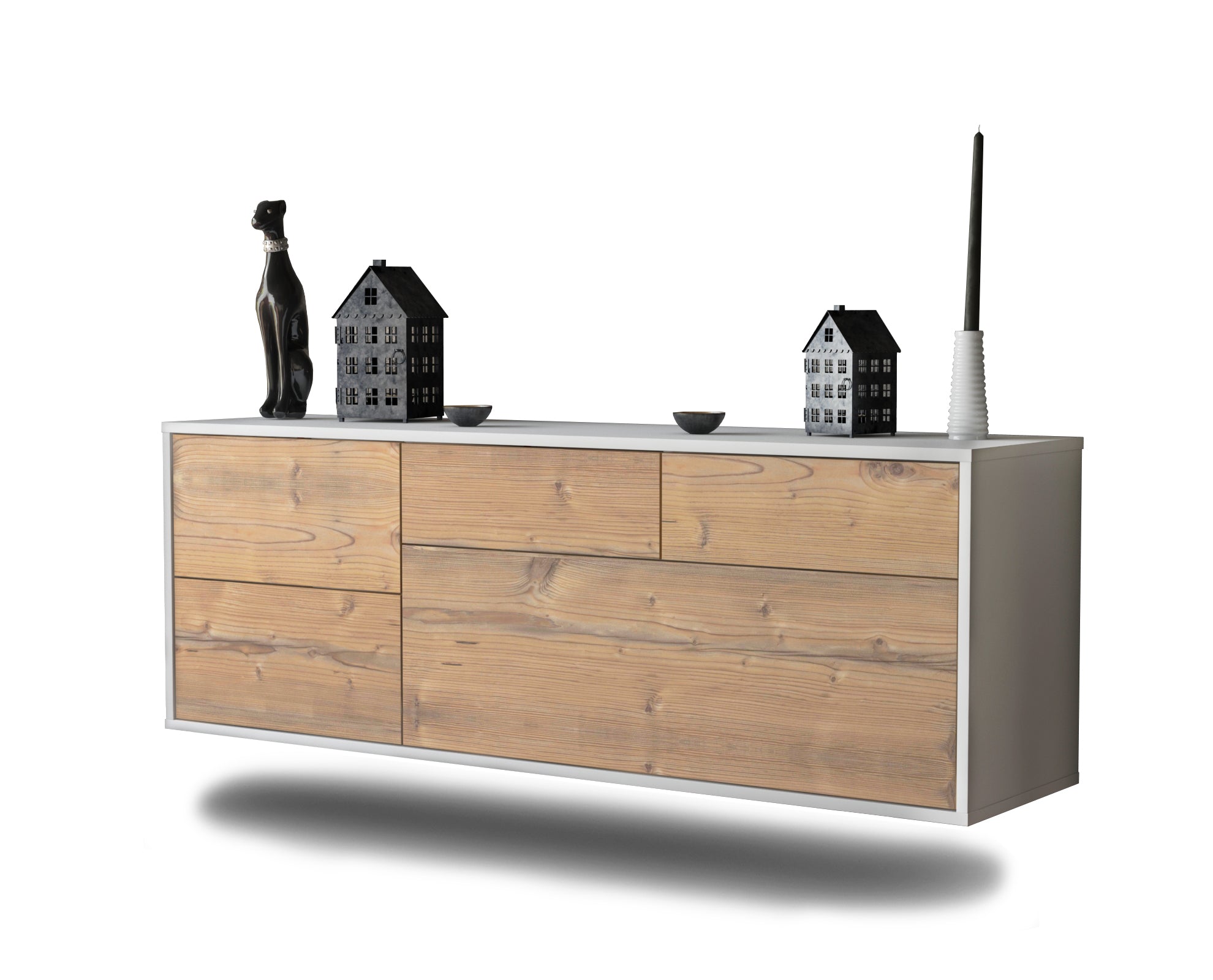 Lowboard - Annabell - Design Holzdekor - Wandmontage mit Push to Open 136 cm Weiss