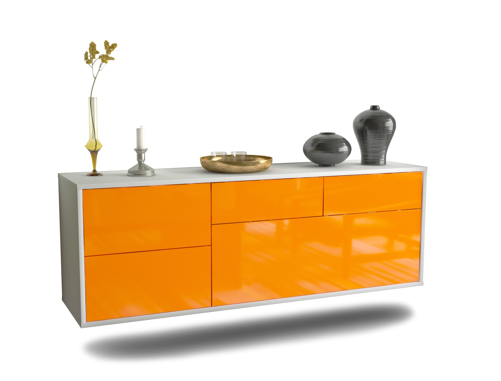 Lowboard - Annabell - Design Hochglanz - Wandmontage mit Push to Open 136 cm Weiss