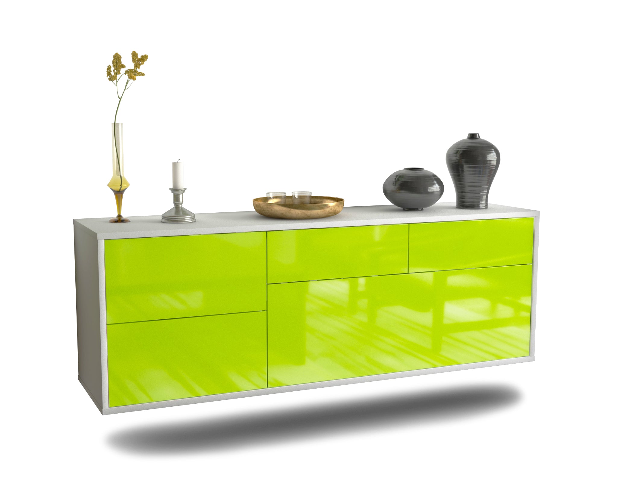 Lowboard - Annabell - Design Hochglanz - Wandmontage mit Push to Open 136 cm Weiss