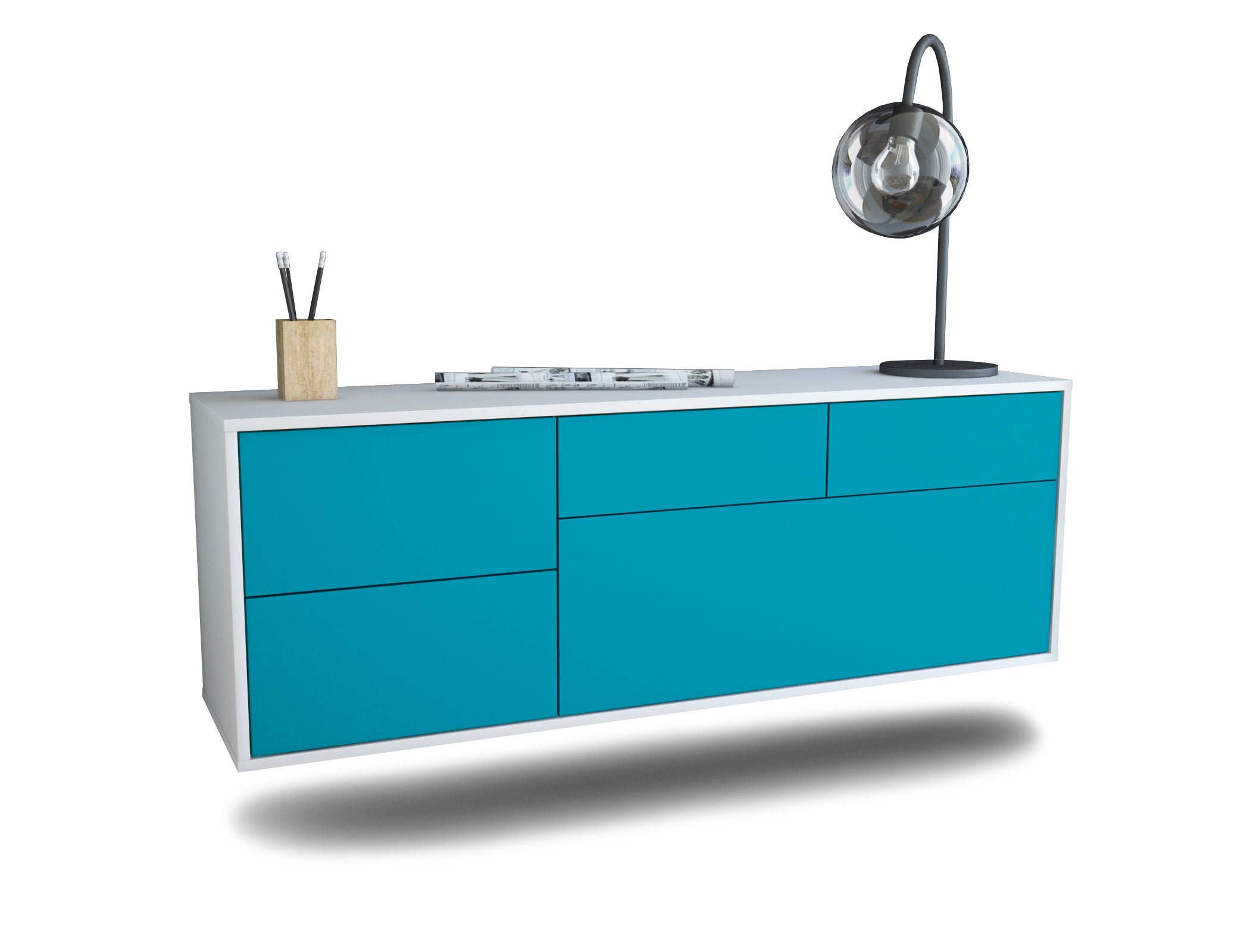 Lowboard - Annabell - Design Farbakzent - Wandmontage mit Push to Open 136 cm Weiss