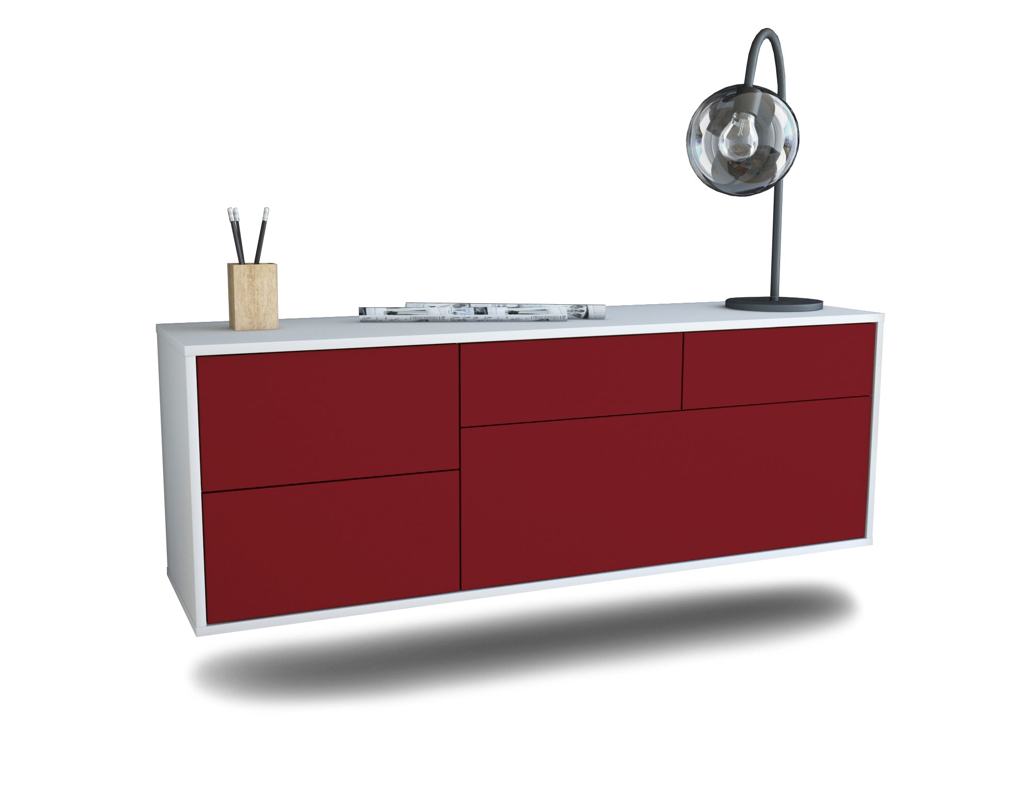 Lowboard - Annabell - Design Farbakzent - Wandmontage mit Push to Open 136 cm Weiss