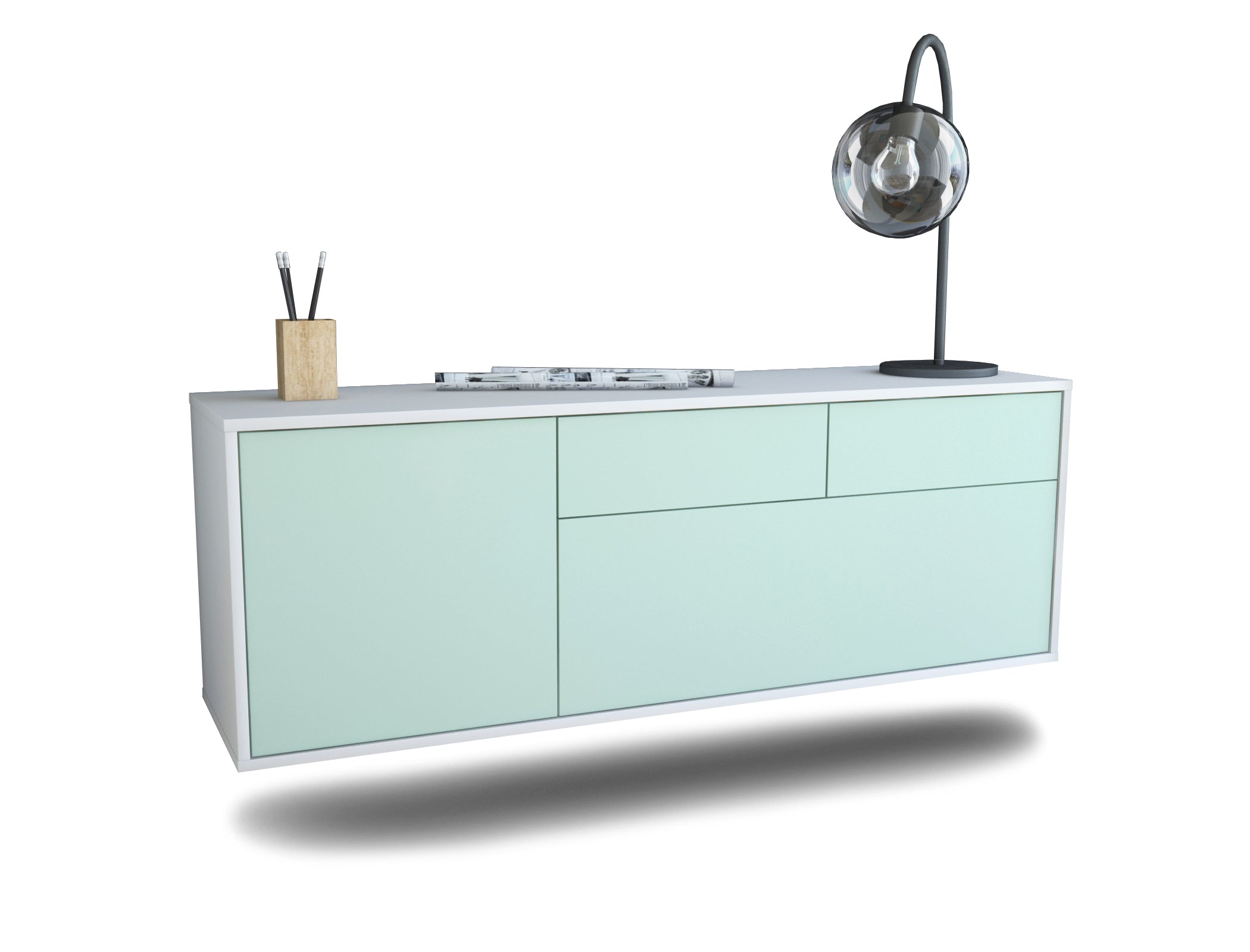 Lowboard - Annalena - Design Farbakzent - Wandmontage mit Push to Open 136 cm Weiss