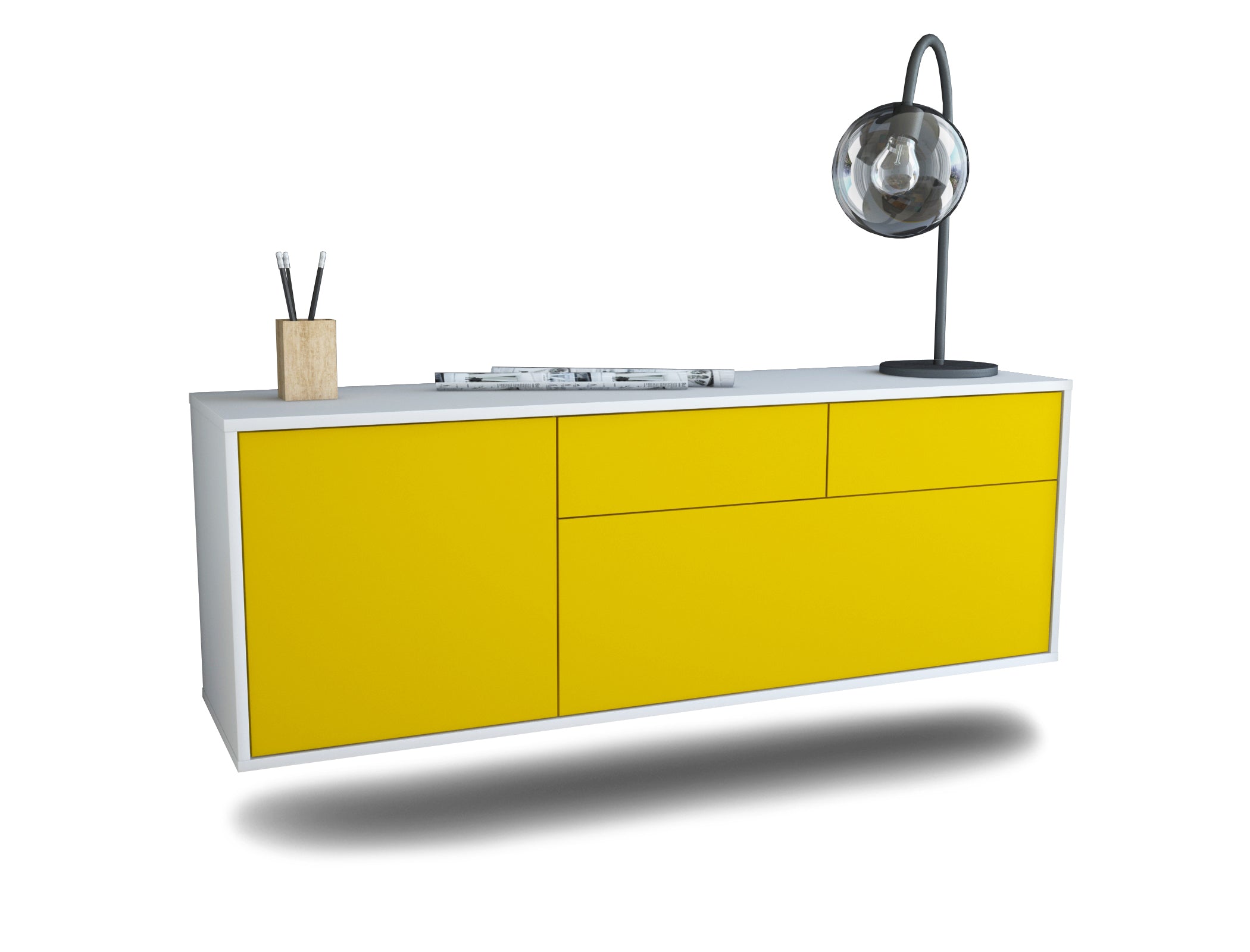Lowboard - Annalena - Design Farbakzent - Wandmontage mit Push to Open 136 cm Weiss