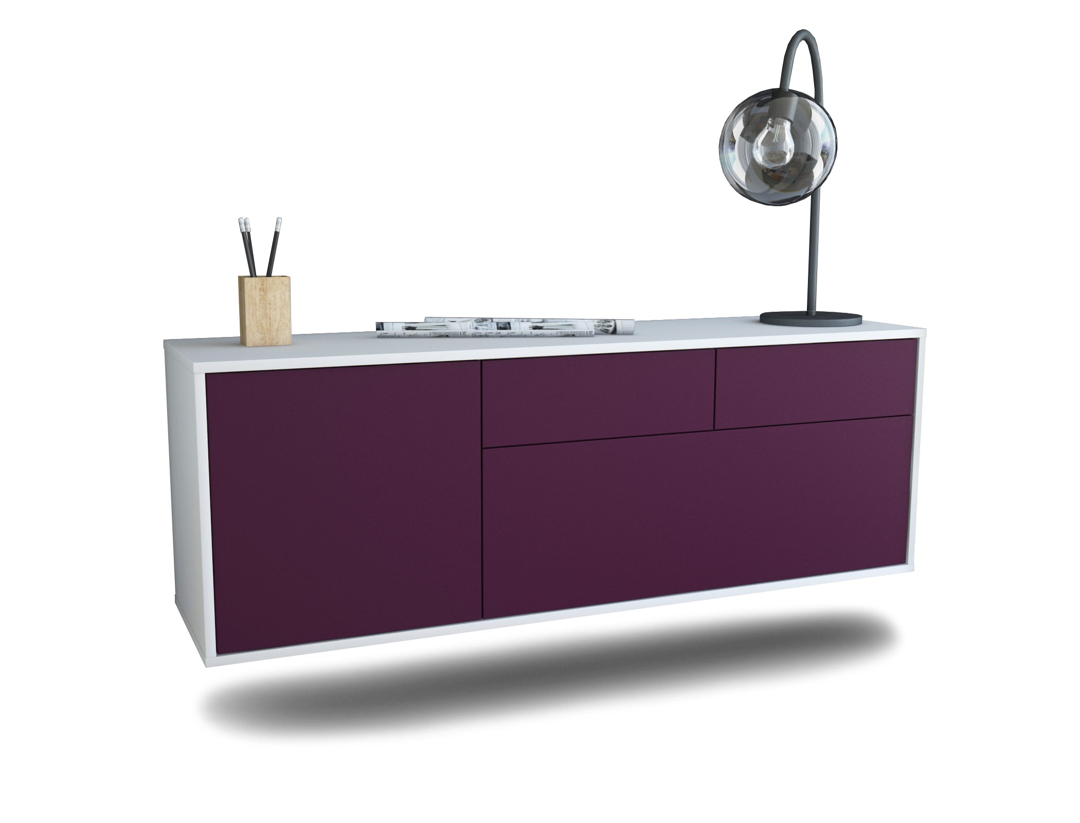 Lowboard - Annalena - Design Farbakzent - Wandmontage mit Push to Open 136 cm Weiss
