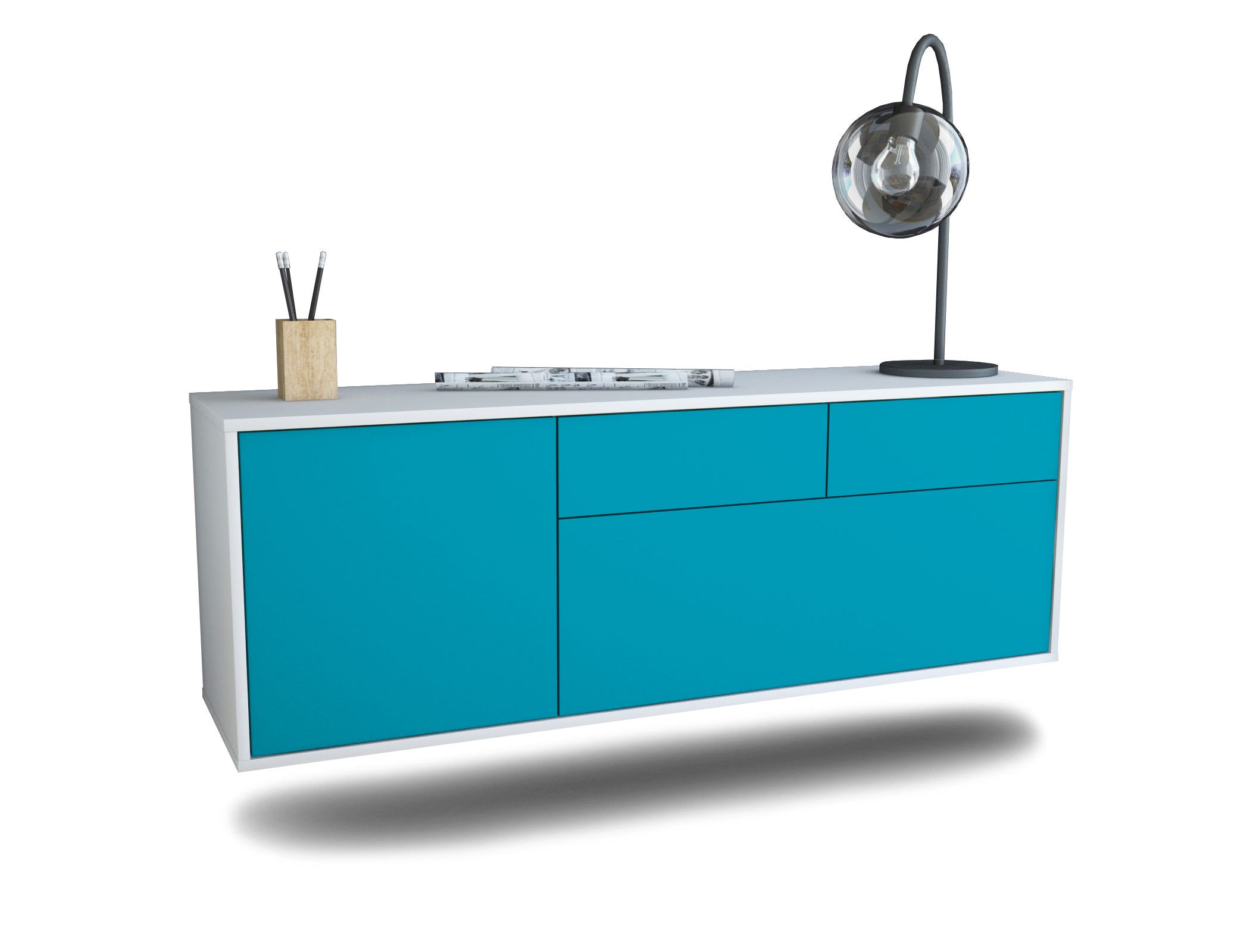 Lowboard - Annalena - Design Farbakzent - Wandmontage mit Push to Open 136 cm Weiss