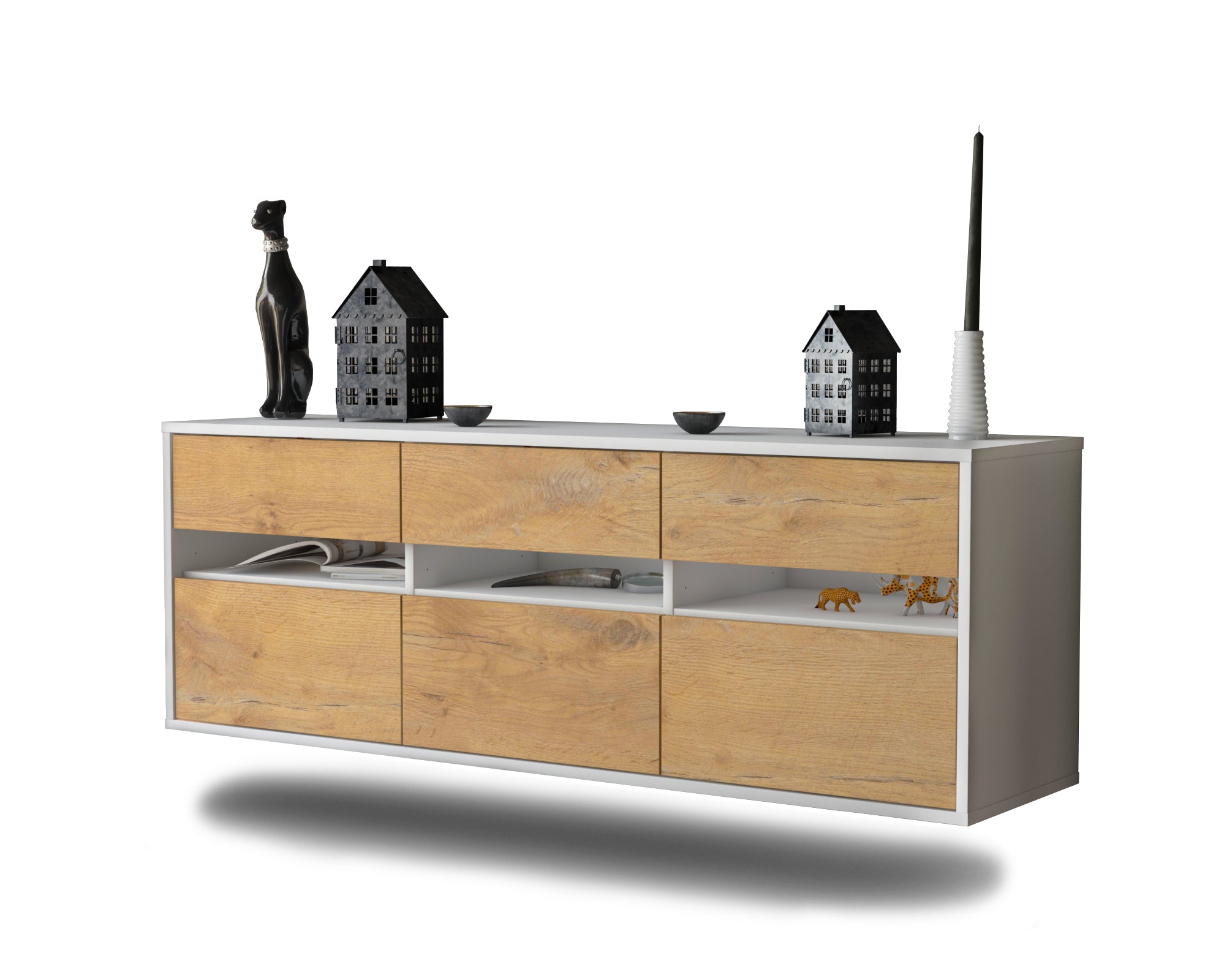 Lowboard - Annalisa - Design Holzdekor - Wandmontage mit Push to Open 136 cm Weiss