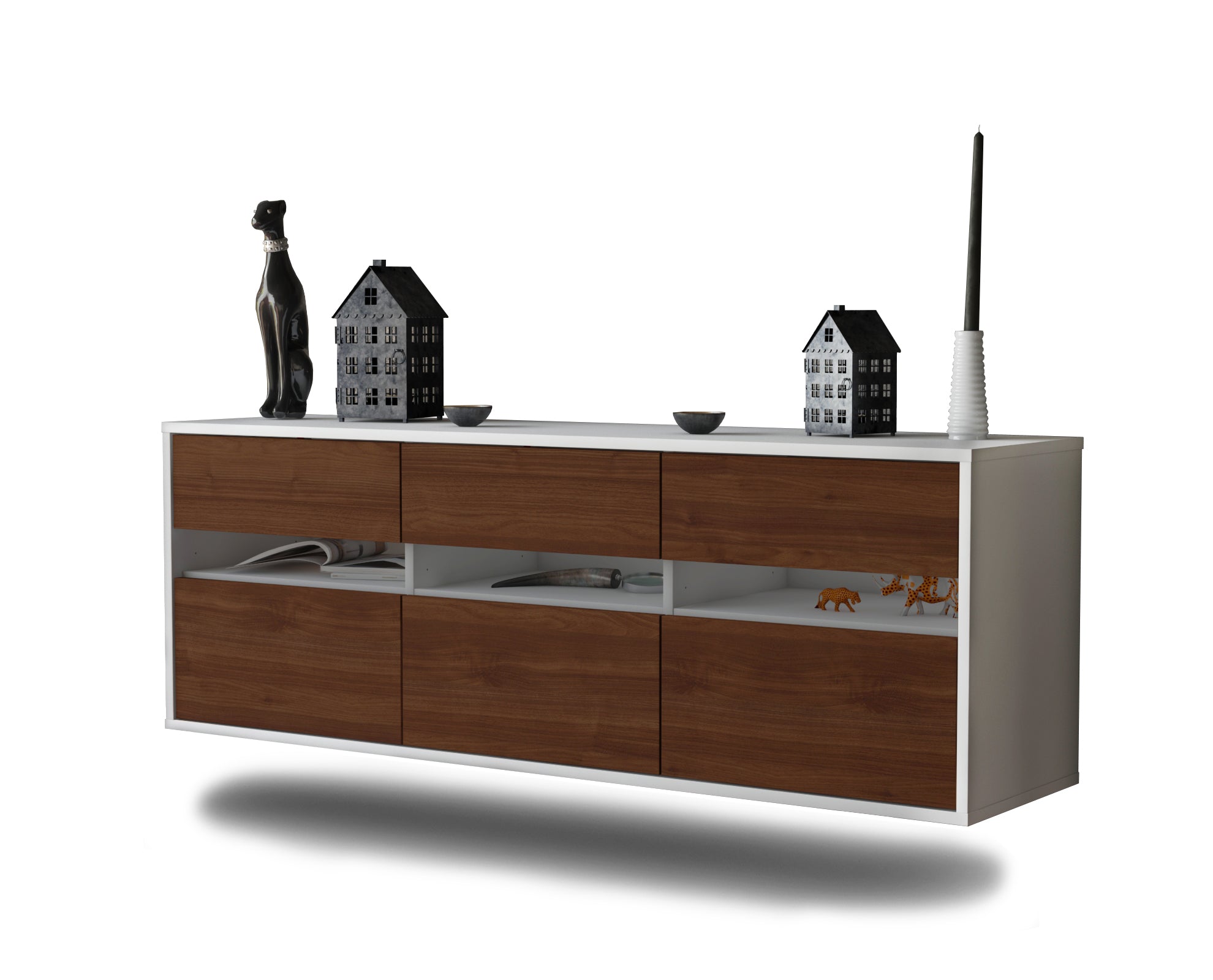 Lowboard - Annalisa - Design Holzdekor - Wandmontage mit Push to Open 136 cm Weiss