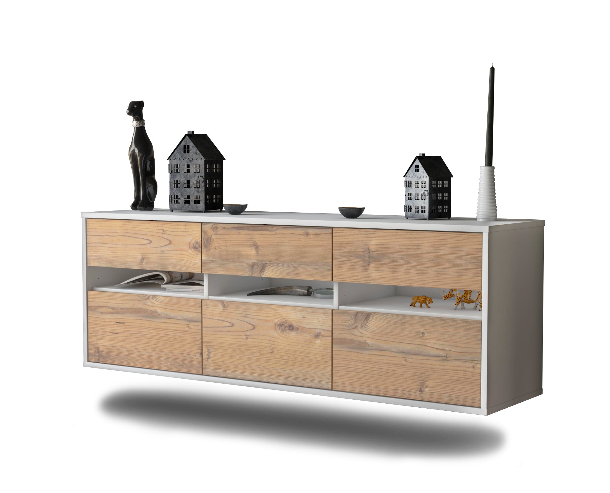 Lowboard - Annalisa - Design Holzdekor - Wandmontage mit Push to Open 136 cm Weiss
