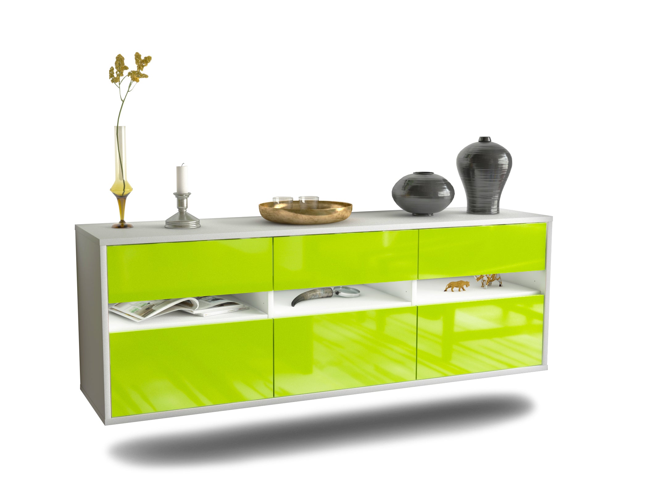 Lowboard - Annalisa - Design Hochglanz - Wandmontage mit Push to Open 136 cm Weiss
