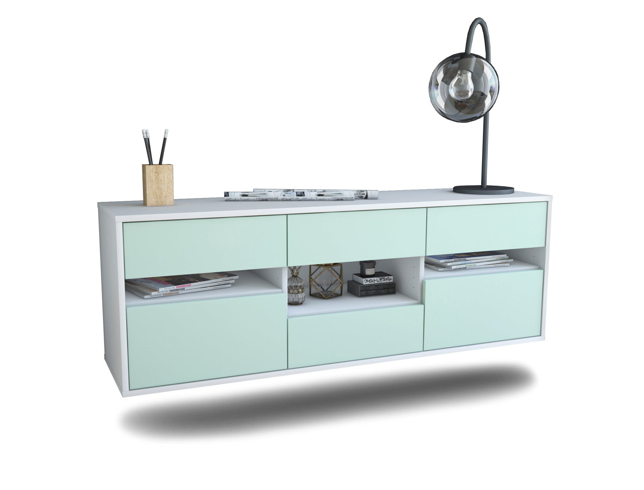 Lowboard - Anni - Design Farbakzent - Wandmontage mit Push to Open 136 cm Weiss