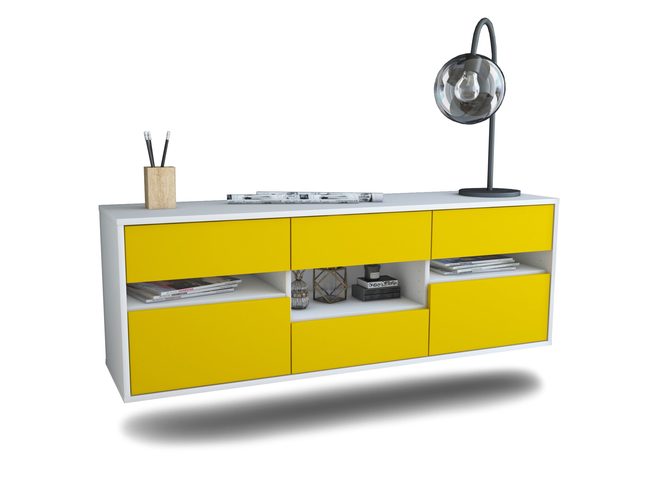 Lowboard - Anni - Design Farbakzent - Wandmontage mit Push to Open 136 cm Weiss