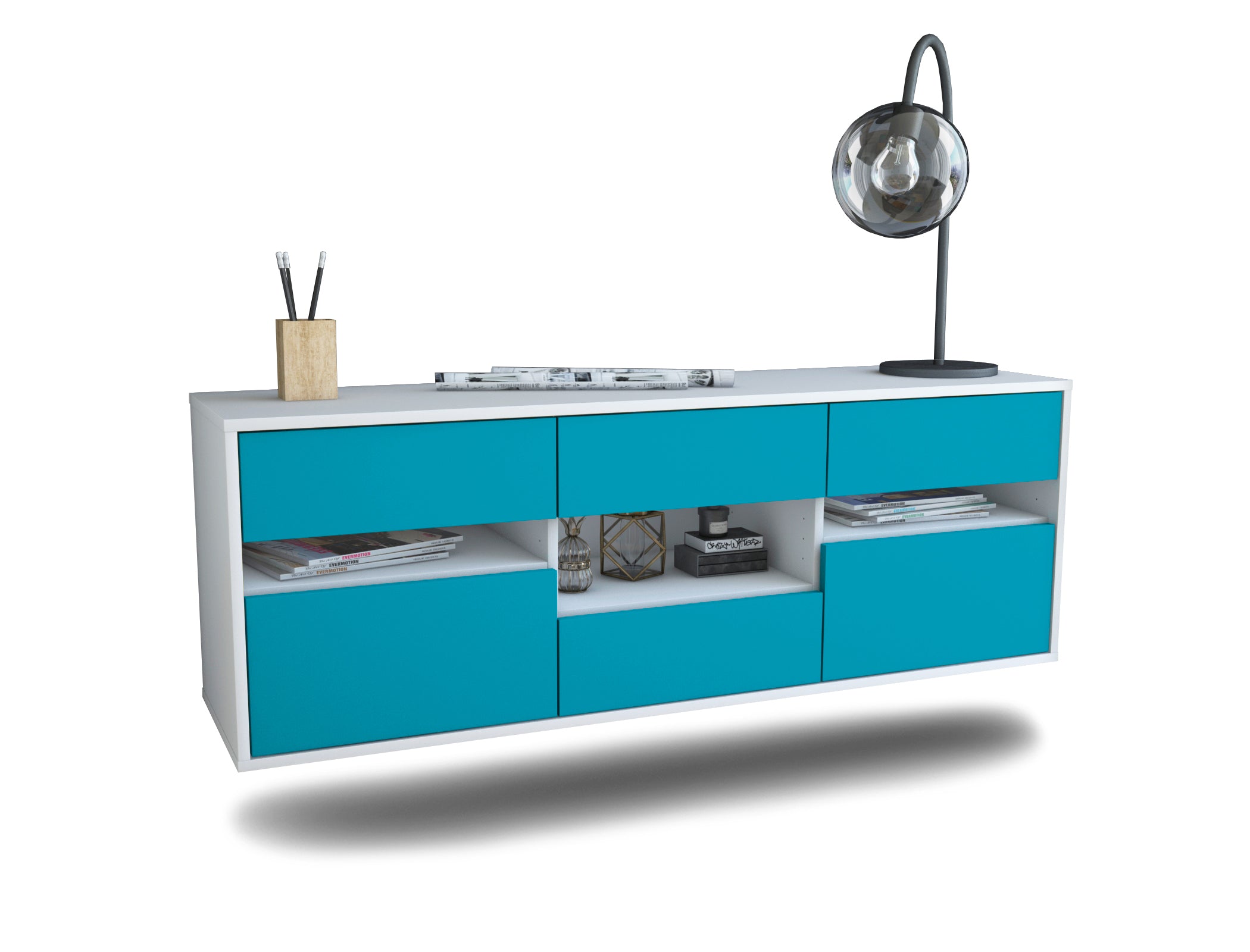 Lowboard - Anni - Design Farbakzent - Wandmontage mit Push to Open 136 cm Weiss