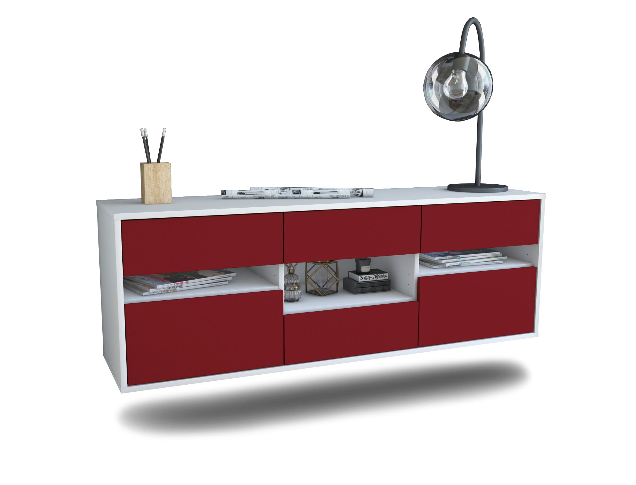 Lowboard - Anni - Design Farbakzent - Wandmontage mit Push to Open 136 cm Weiss