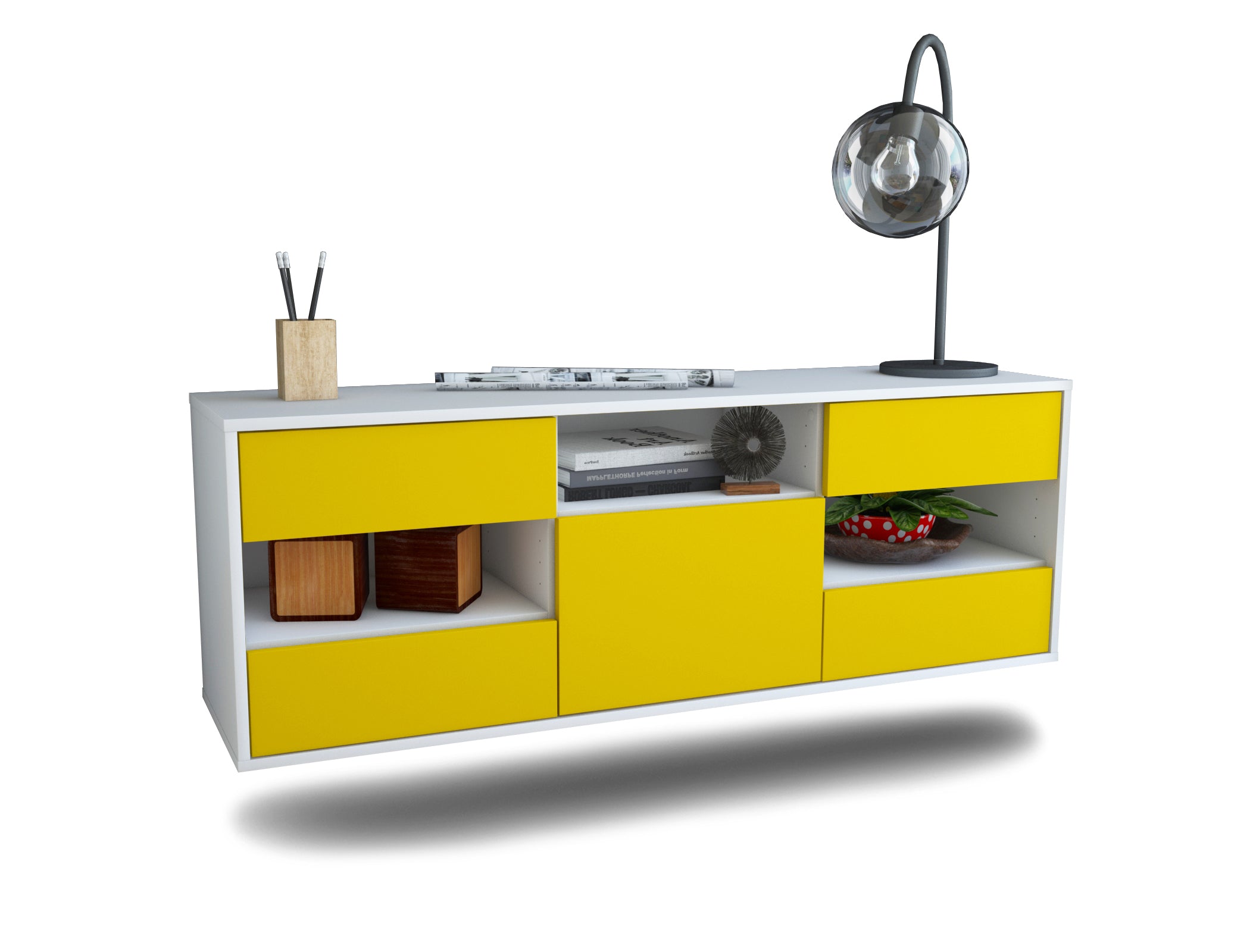 Lowboard - Annunziata - Design Farbakzent - Wandmontage mit Push to Open 136 cm Weiss
