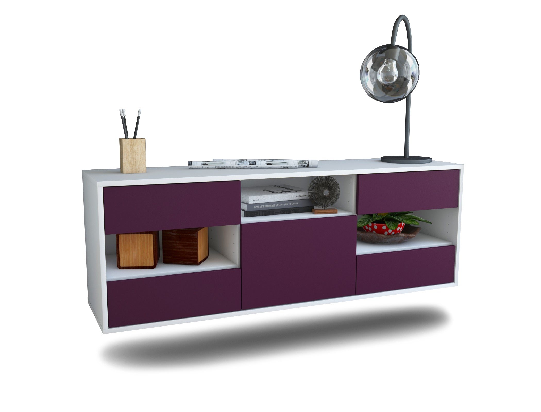 Lowboard - Annunziata - Design Farbakzent - Wandmontage mit Push to Open 136 cm Weiss
