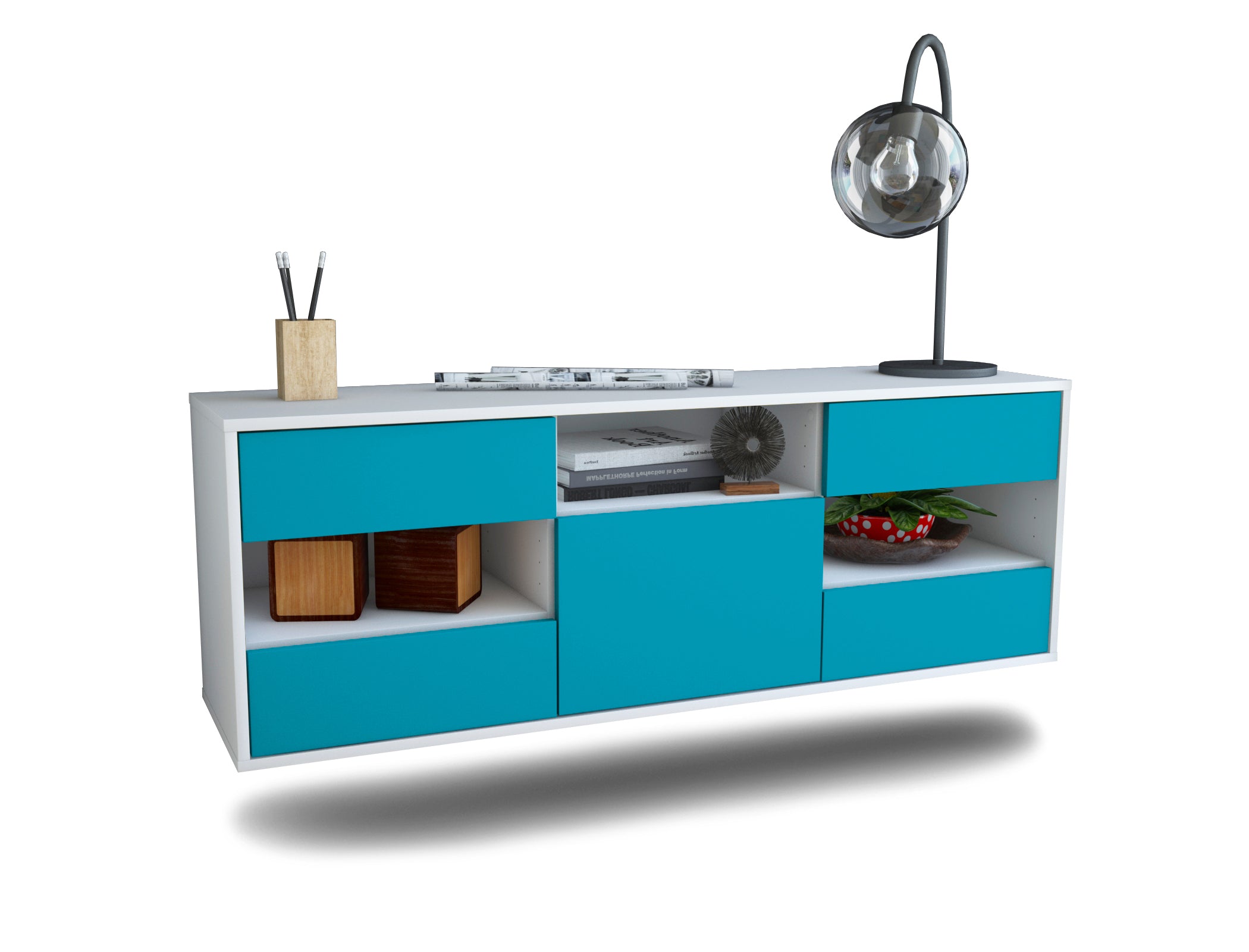 Lowboard - Annunziata - Design Farbakzent - Wandmontage mit Push to Open 136 cm Weiss