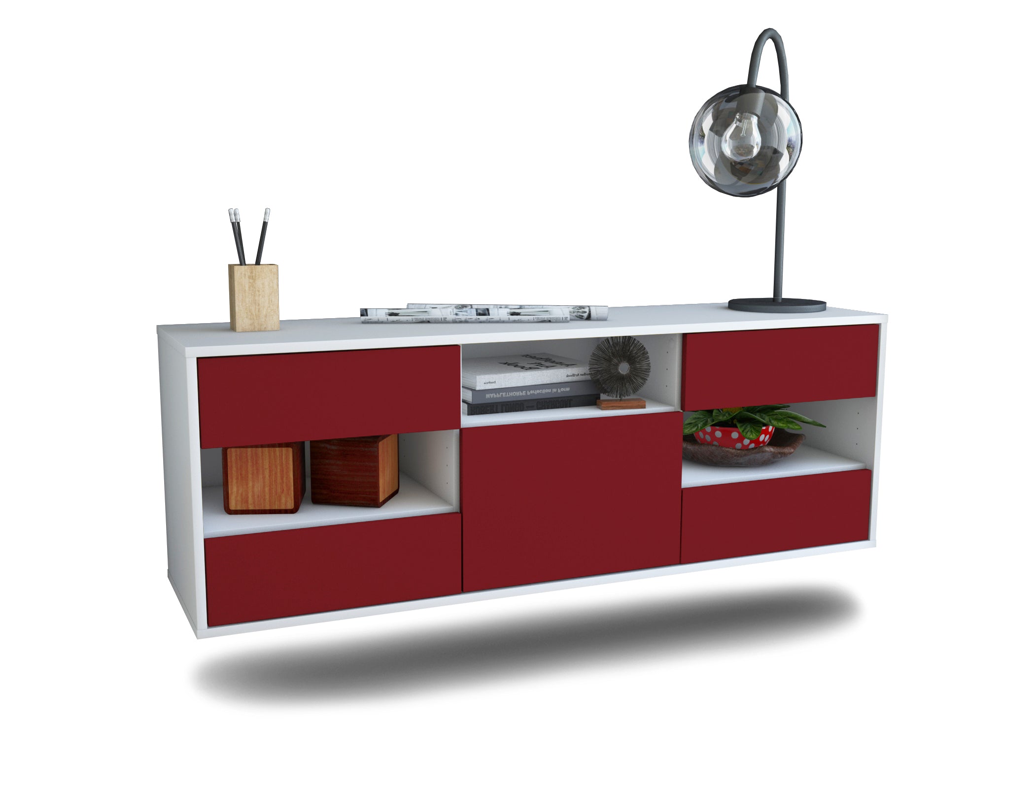 Lowboard - Annunziata - Design Farbakzent - Wandmontage mit Push to Open 136 cm Weiss