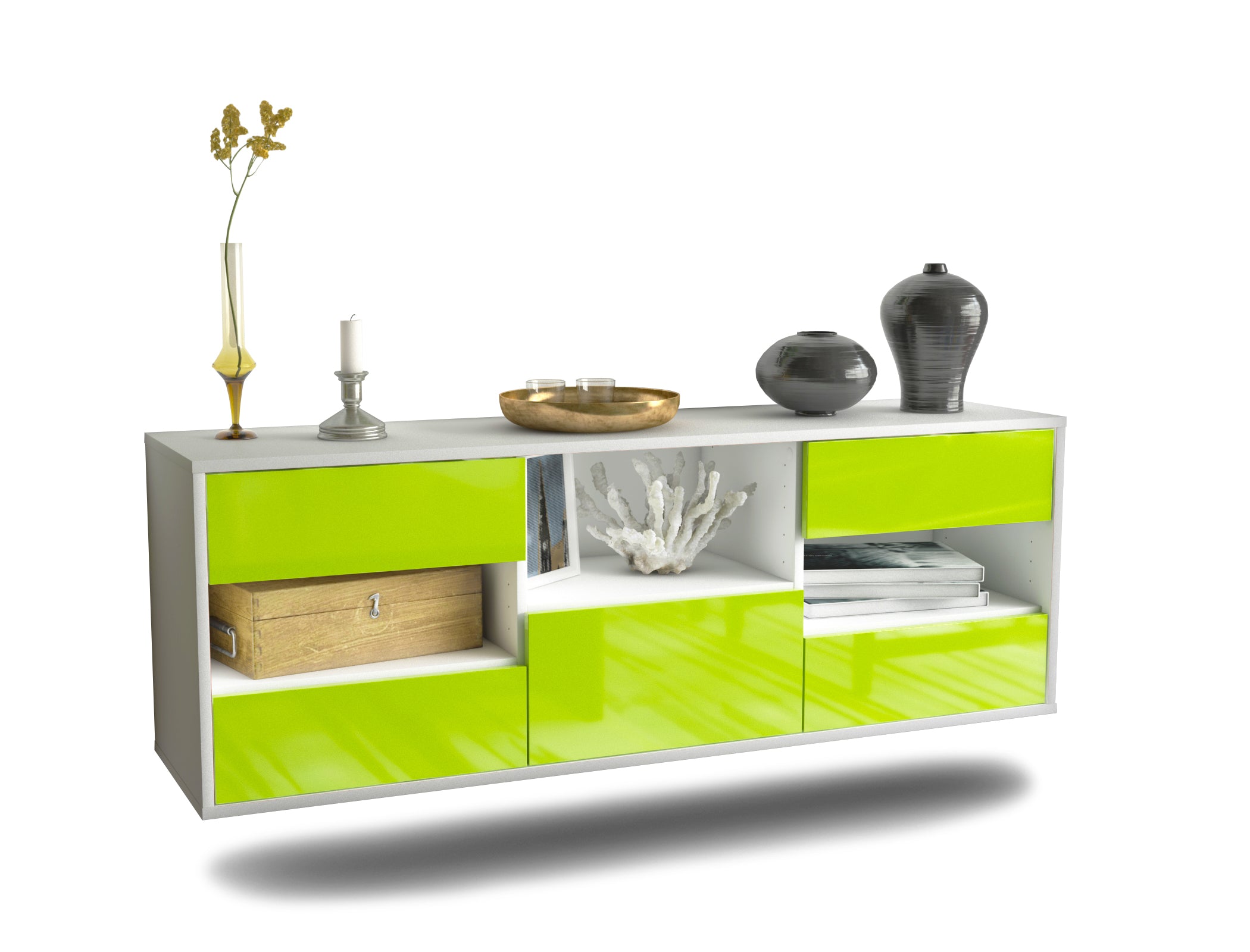 Lowboard - Antonella - Design Hochglanz - Wandmontage mit Push to Open 136 cm Weiss