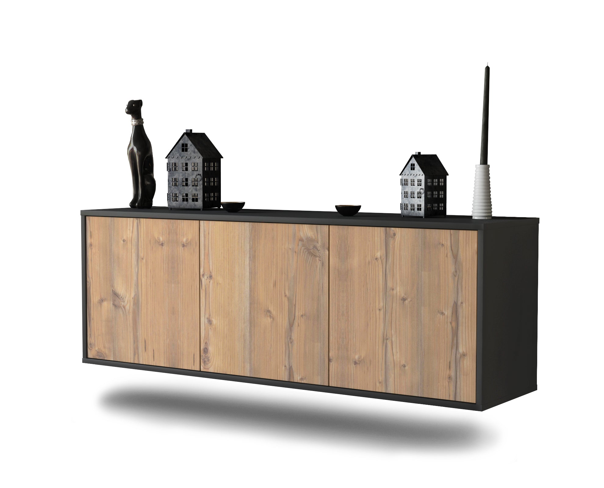 Lowboard - Allegra - Design Holzdekor - Wandmontage mit Push to Open 136 cm Anthrazit