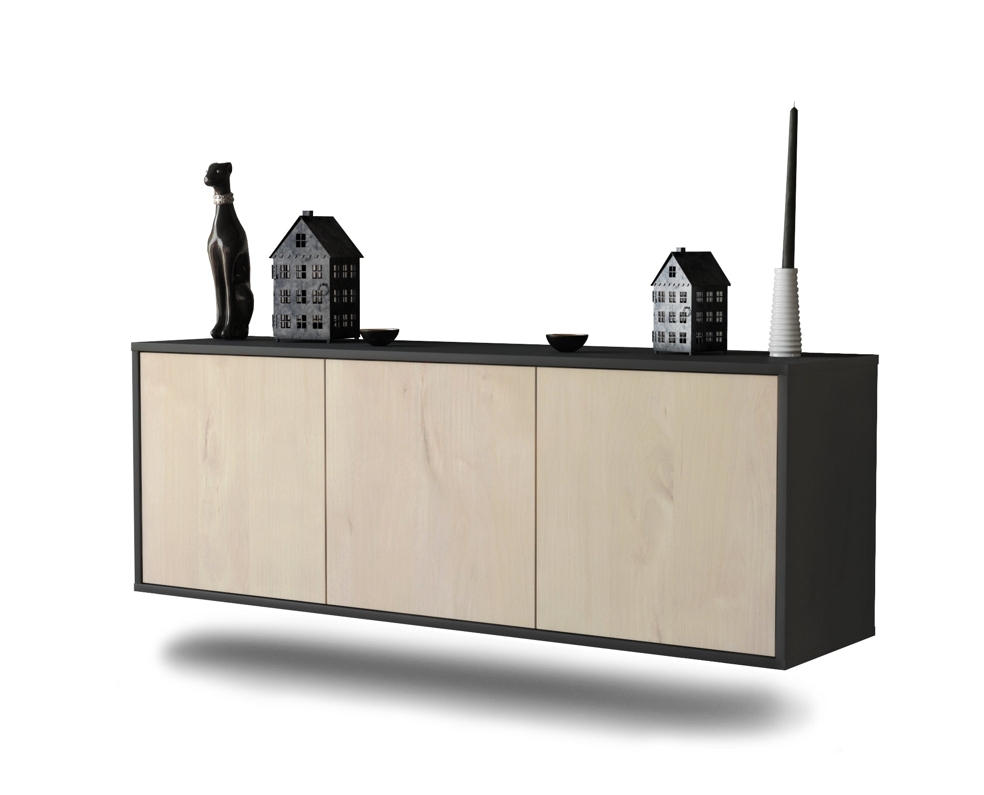Lowboard - Allegra - Design Holzdekor - Wandmontage mit Push to Open 136 cm Anthrazit