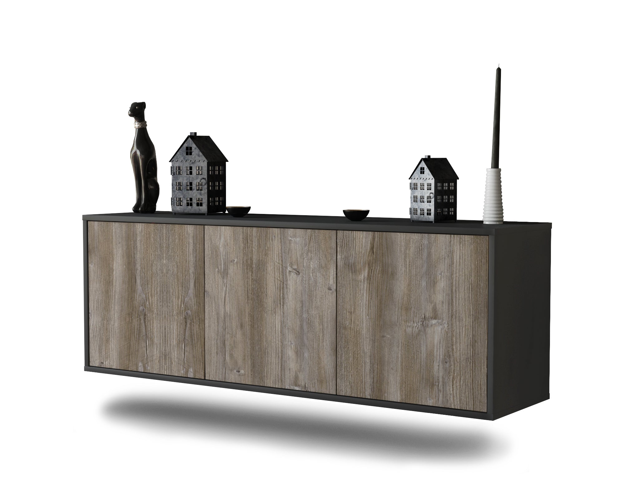 Lowboard - Allegra - Design Holzdekor - Wandmontage mit Push to Open 136 cm Anthrazit